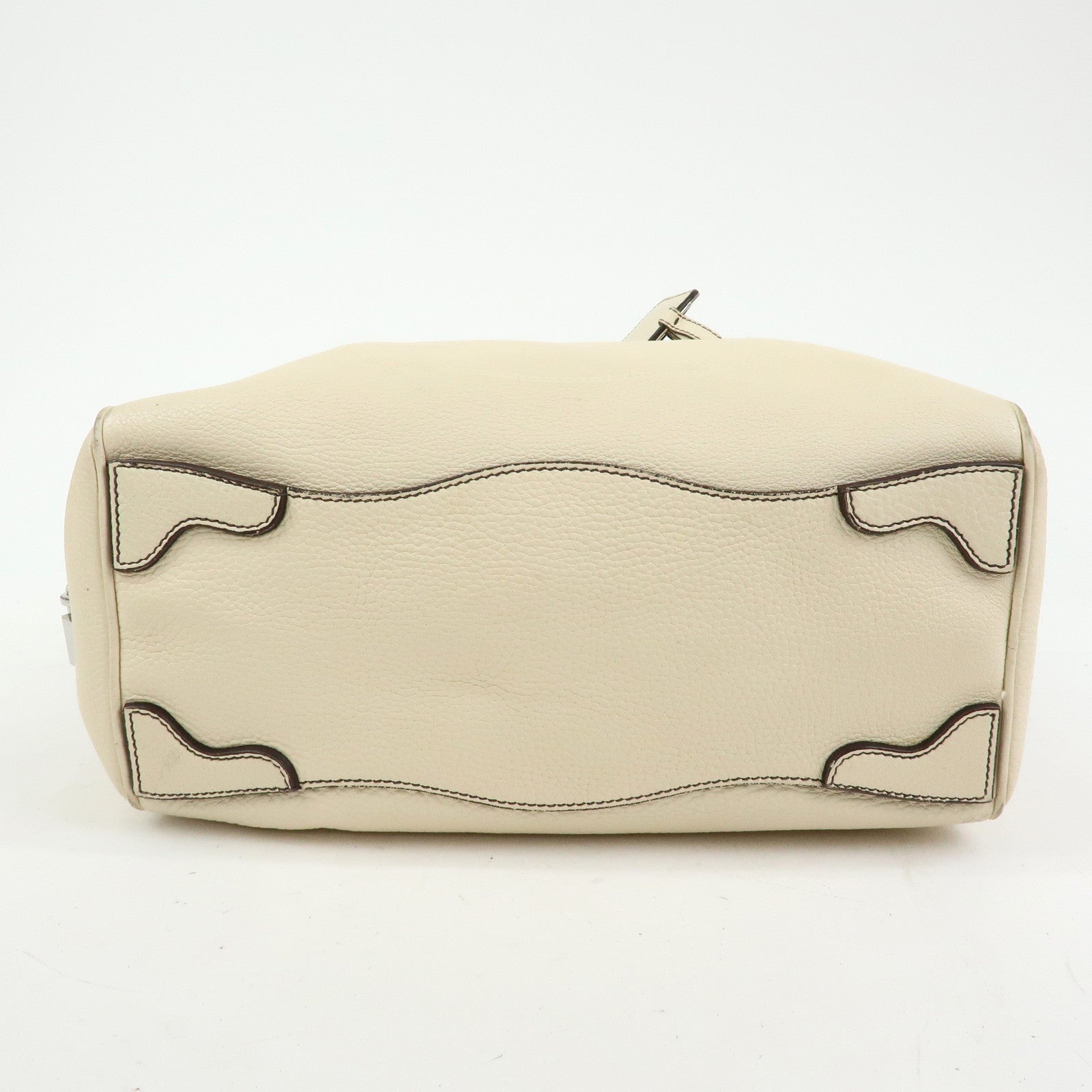 PRADA Vitello Daino Leather Boston Bag Shoulder Bag Ivory BR3091