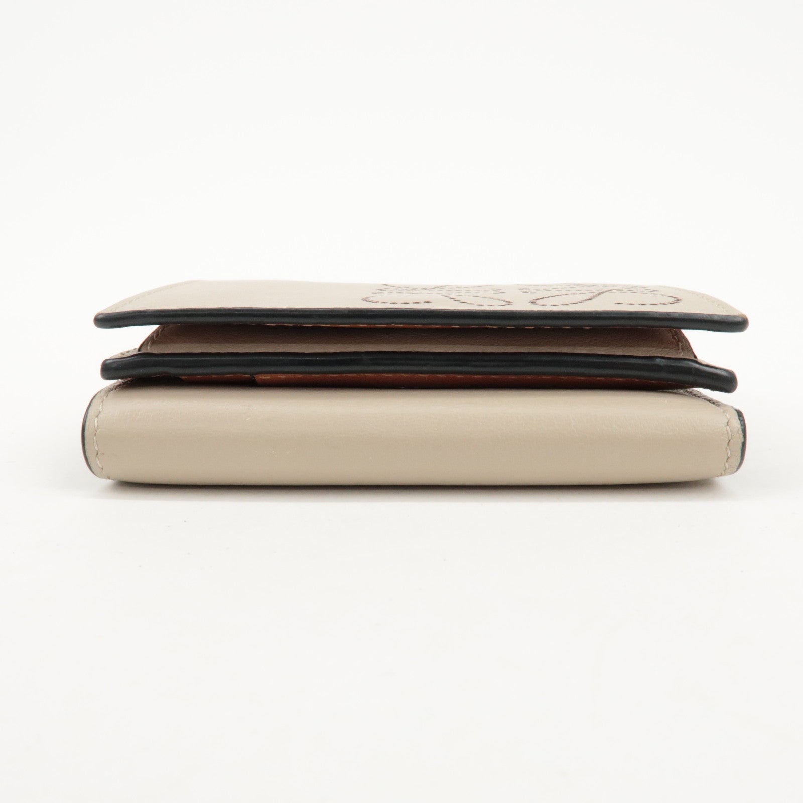 LOEWE Anagram Leather Tri-fold Compact Wallet Beige C500TR2X01 Used