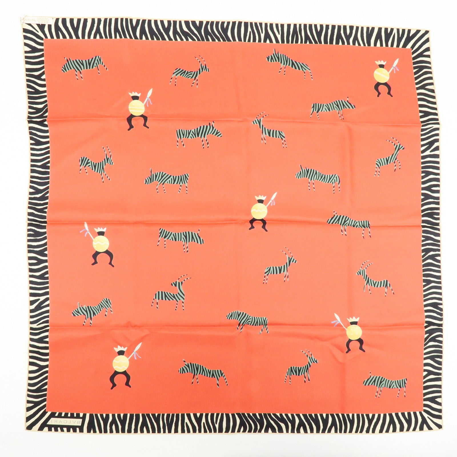 BVLGARI Silk 100% Scarf Zebra Print Red Black