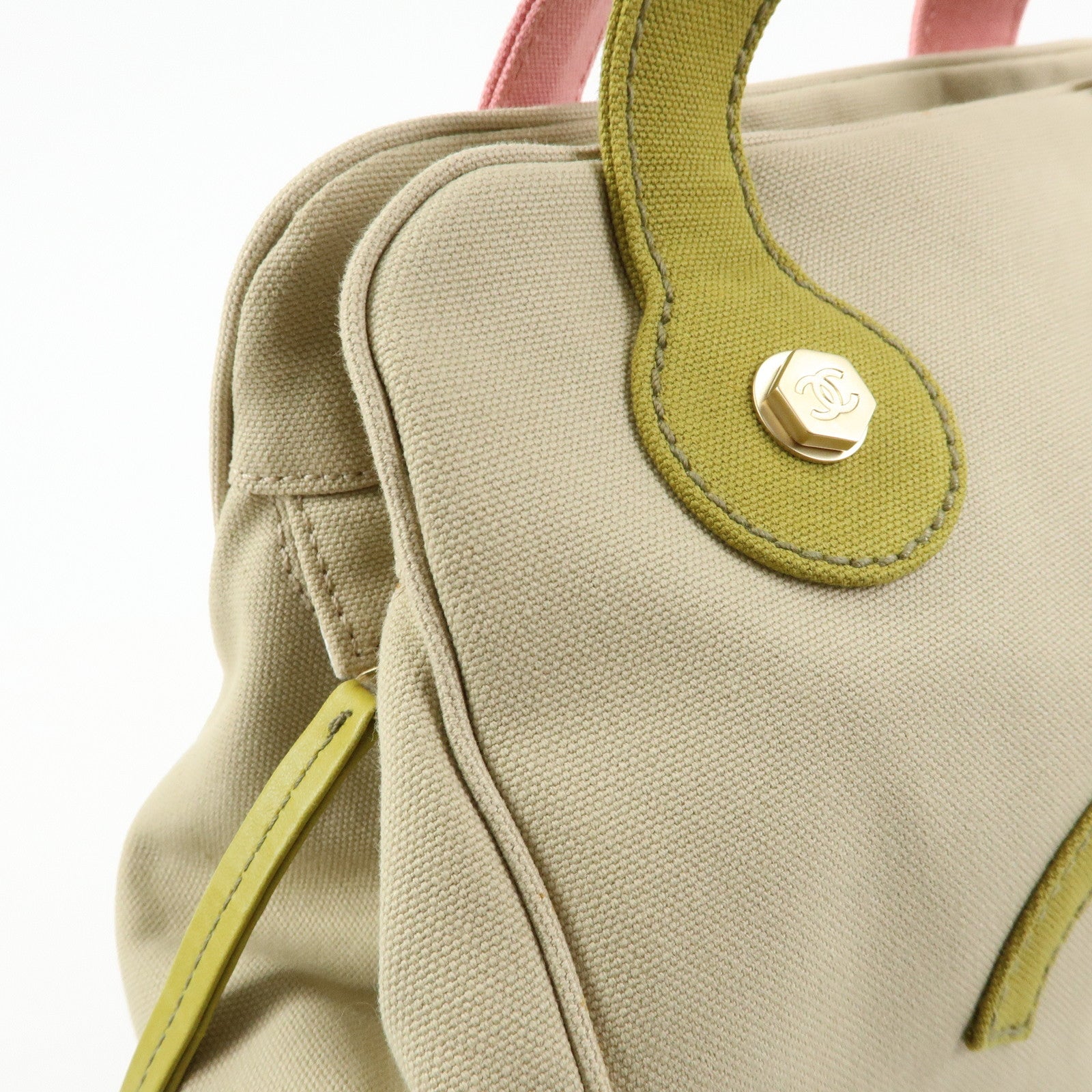 CHANEL Marshmello COCO Mark Canvas Hand Bag Beige Light Green Pink