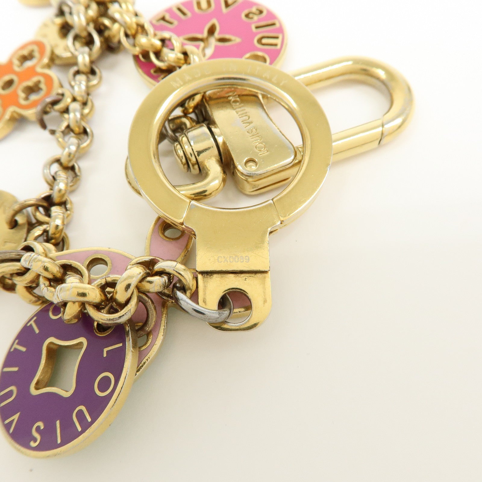 Louis Vuitton Logo Plate Metal Bag Charm Key Chain Silver M65367