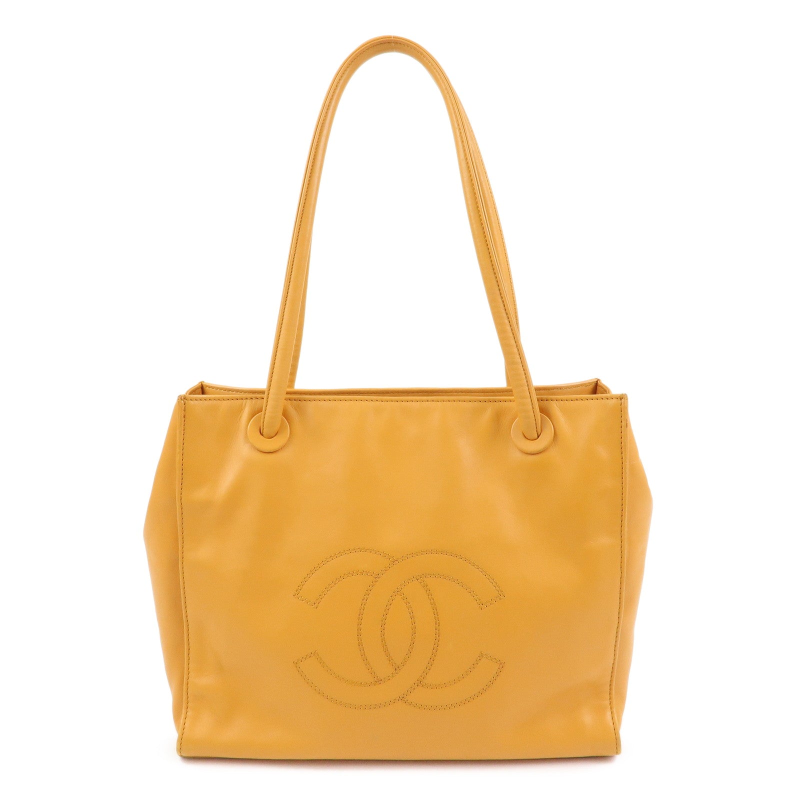 CHANEL COCO Mark Leather Tote Bag Shoulder Bag Orange