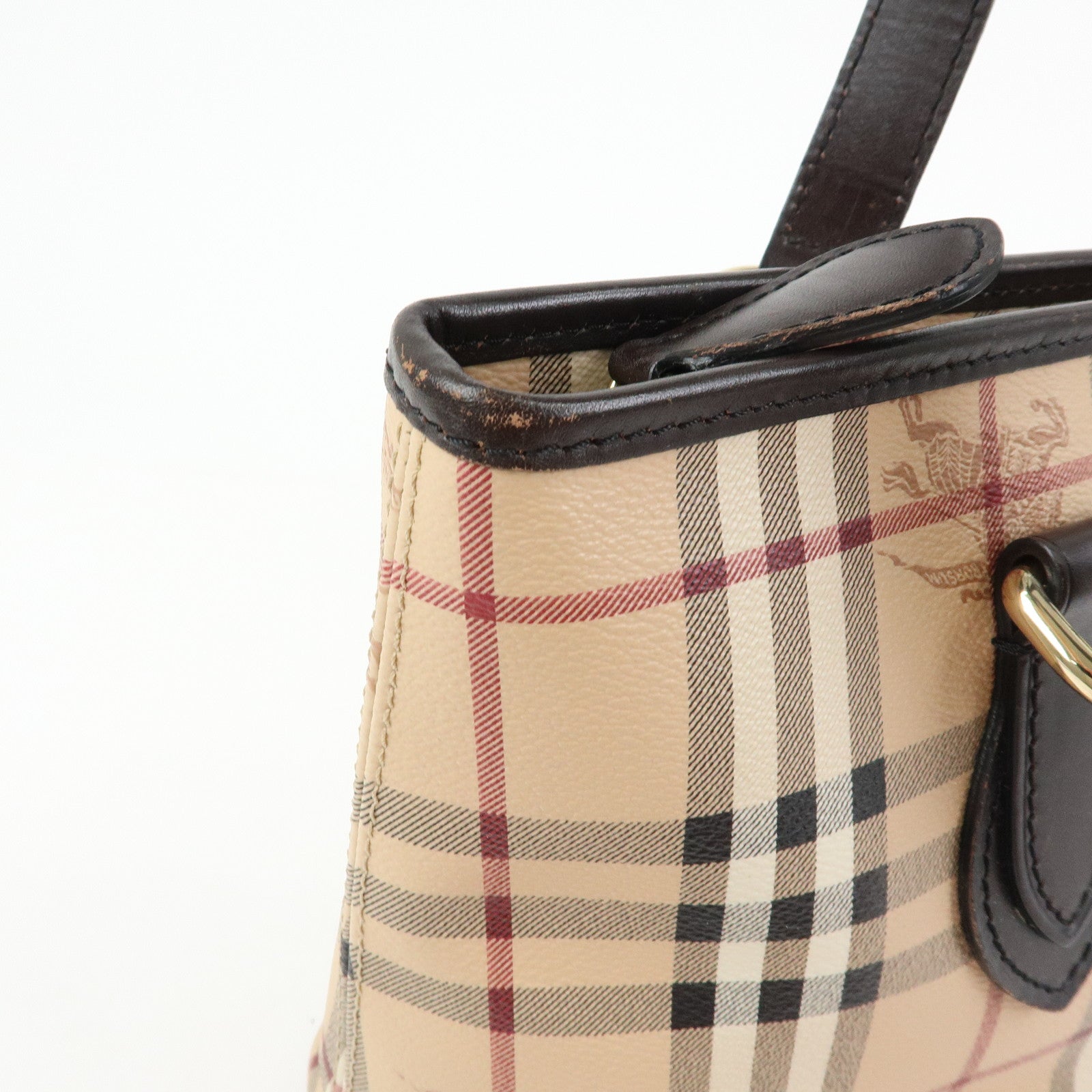 BURBERRY PVC Leather Nova Plaid Tote Bag Shoulder Bag Beige Brown