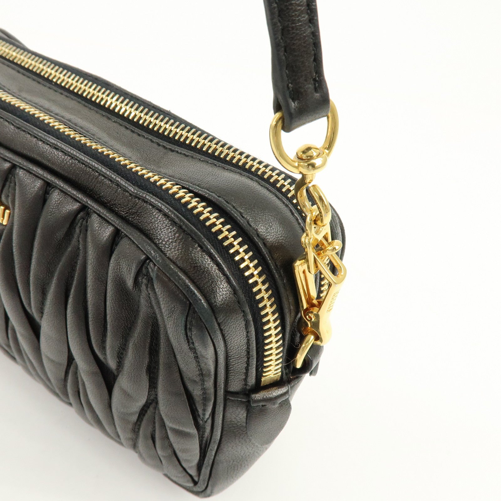 MIU MIU Matelasse Gathered Leather Shoulder Bag Crossbody Bag Black
