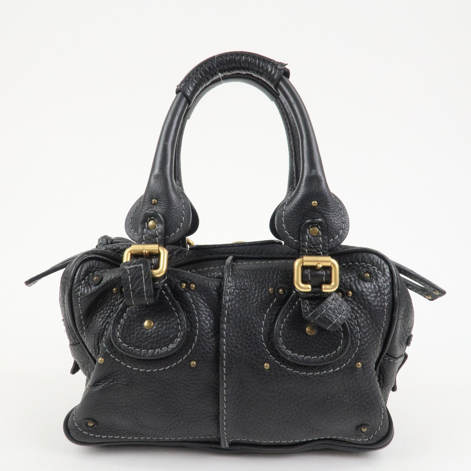Chloe Paddington Leather Hand Bag Shoulder Bag Boston Bag Black