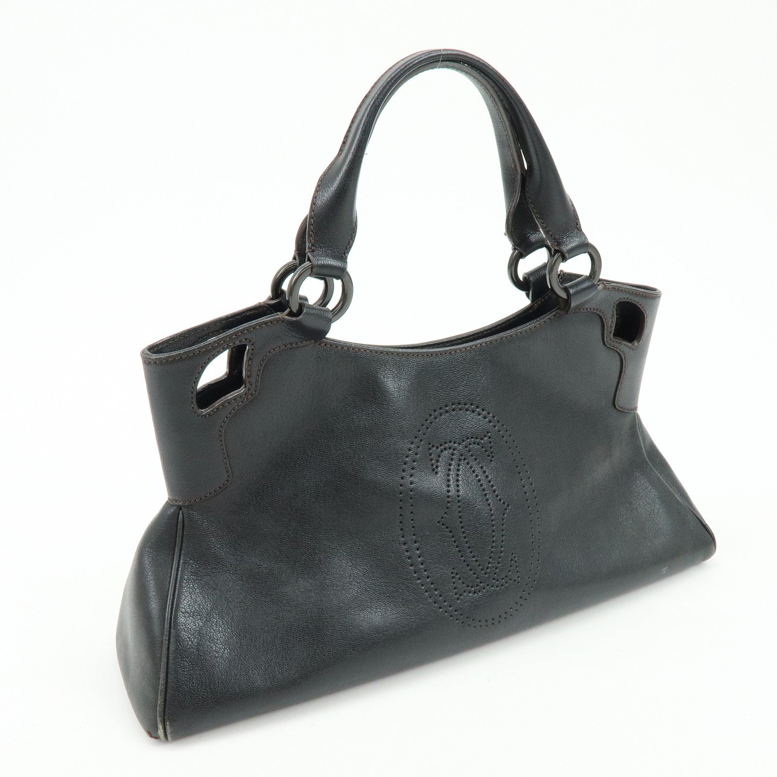 Cartier Marcello de Cartier Leather Hand Bag Tote Bag Black