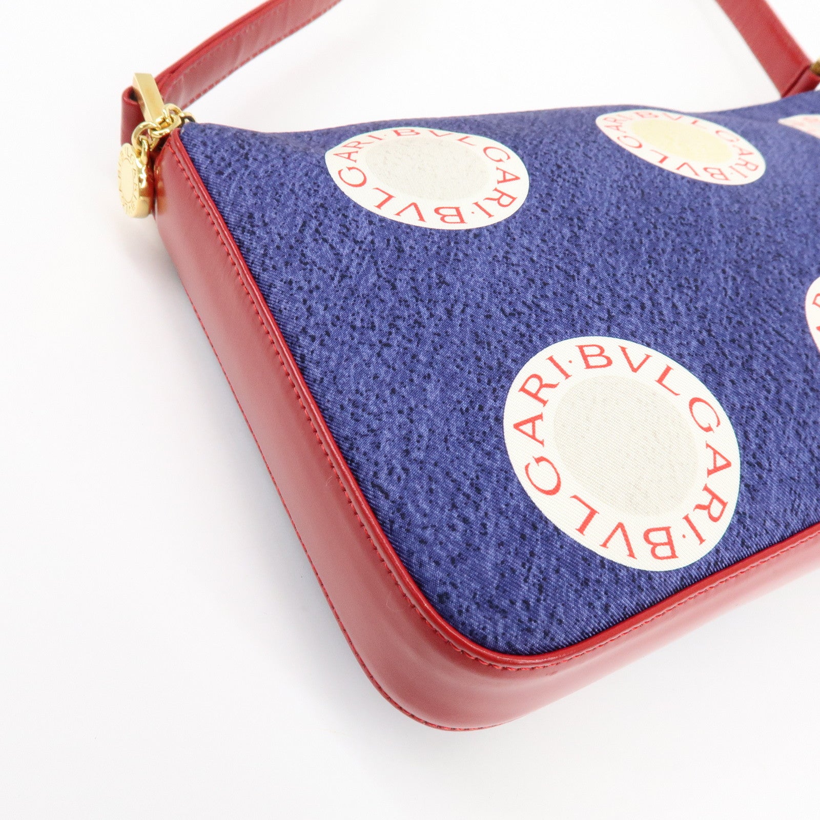 BVLGARI B-zero1 Canvas Leather Shoulder Bag Hand Bag Navy Red