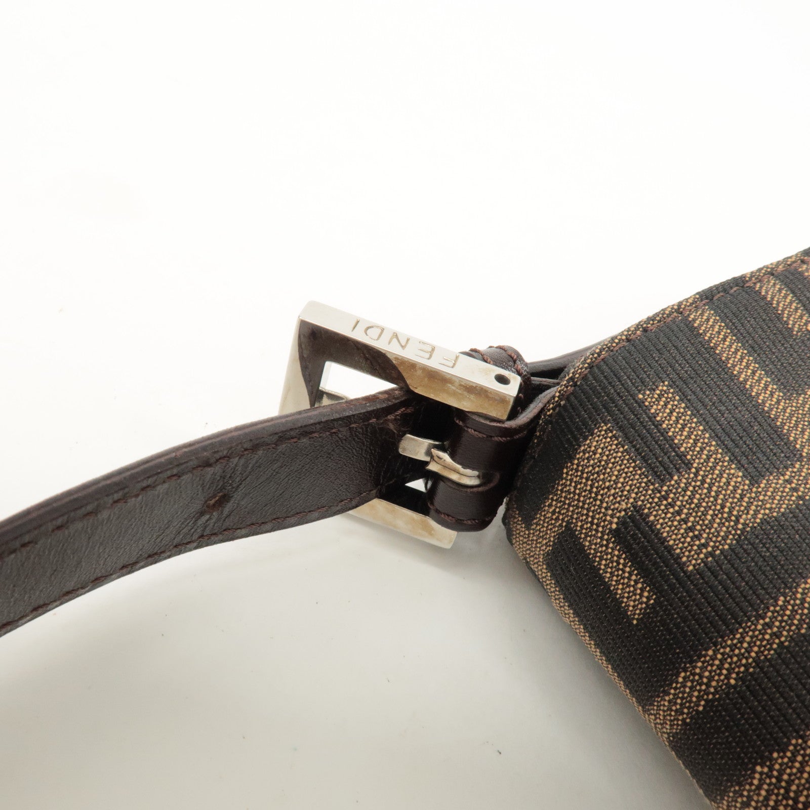 FENDI Mamma Baguette Zucca Canvas Shoulder Bag Black Brown 26421 Used