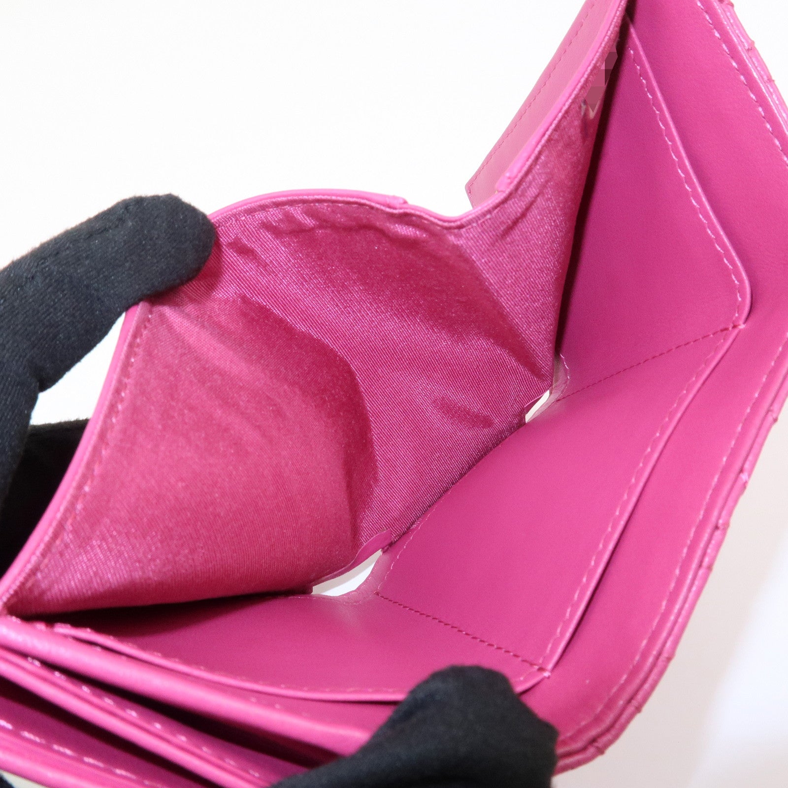 CHANEL COCO Mark Lamb Skin Tri-fold Compact Wallet Pink