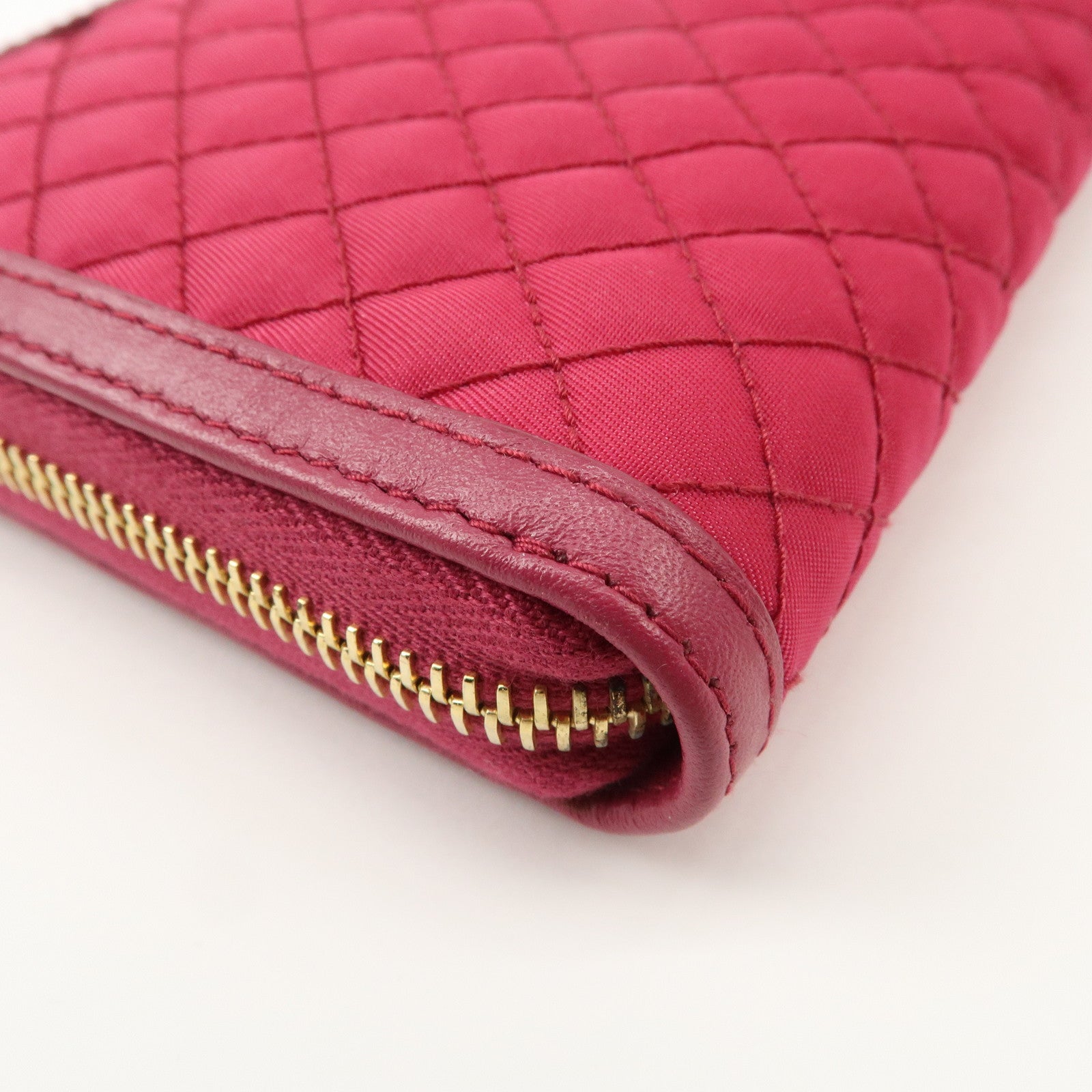 PRADA Nylon Saffiano Leather Round Zippy Long Wallet Pink 1M0506 Used