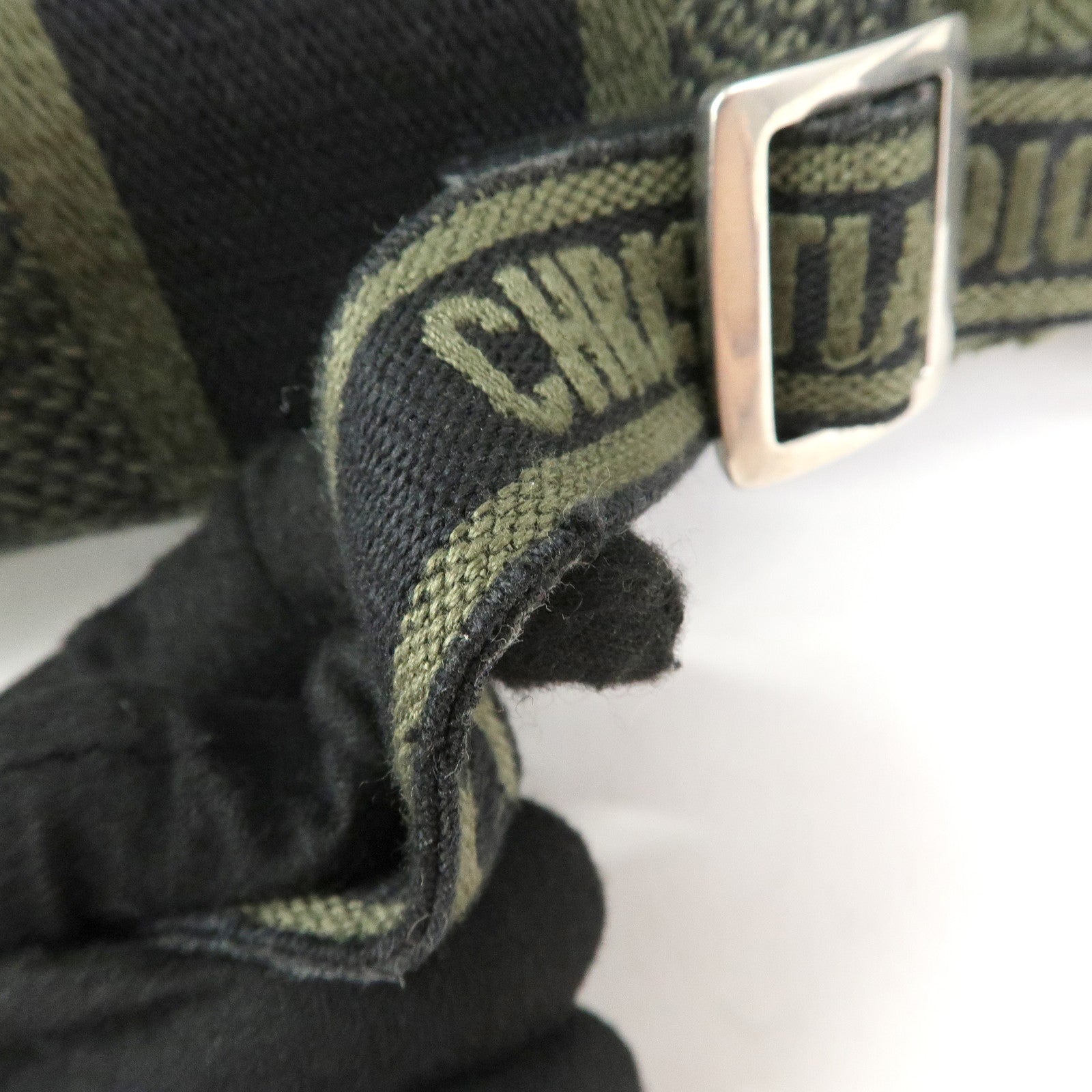 Christian Dior Dior Camp Cotton Canvas Shoulder Bag Khaki Black