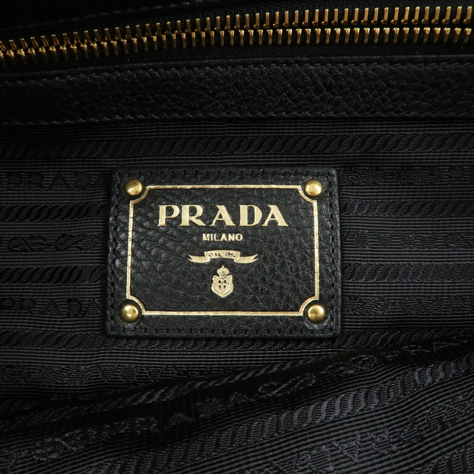 PRADA Logo Vitello Daino Leather Tote Bag Shoulder Bag Black 1BG100