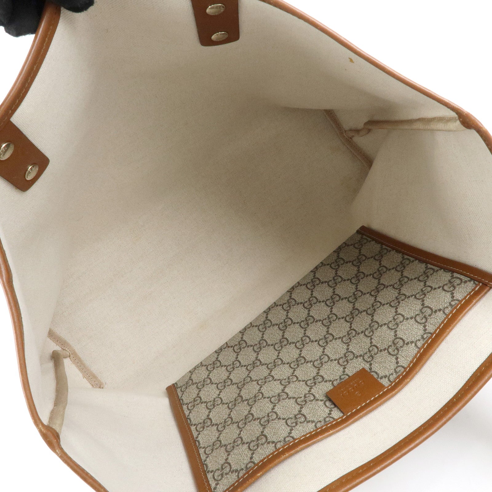 GUCCI sherry GG Supreme Leather Tote Hand Bag Beige Brown 211134
