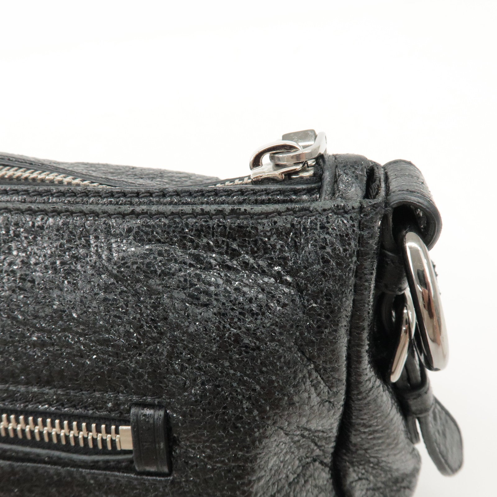 PRADA Logo Leather Chain Shoulder Bag Hand Bag Black BR4370 Used