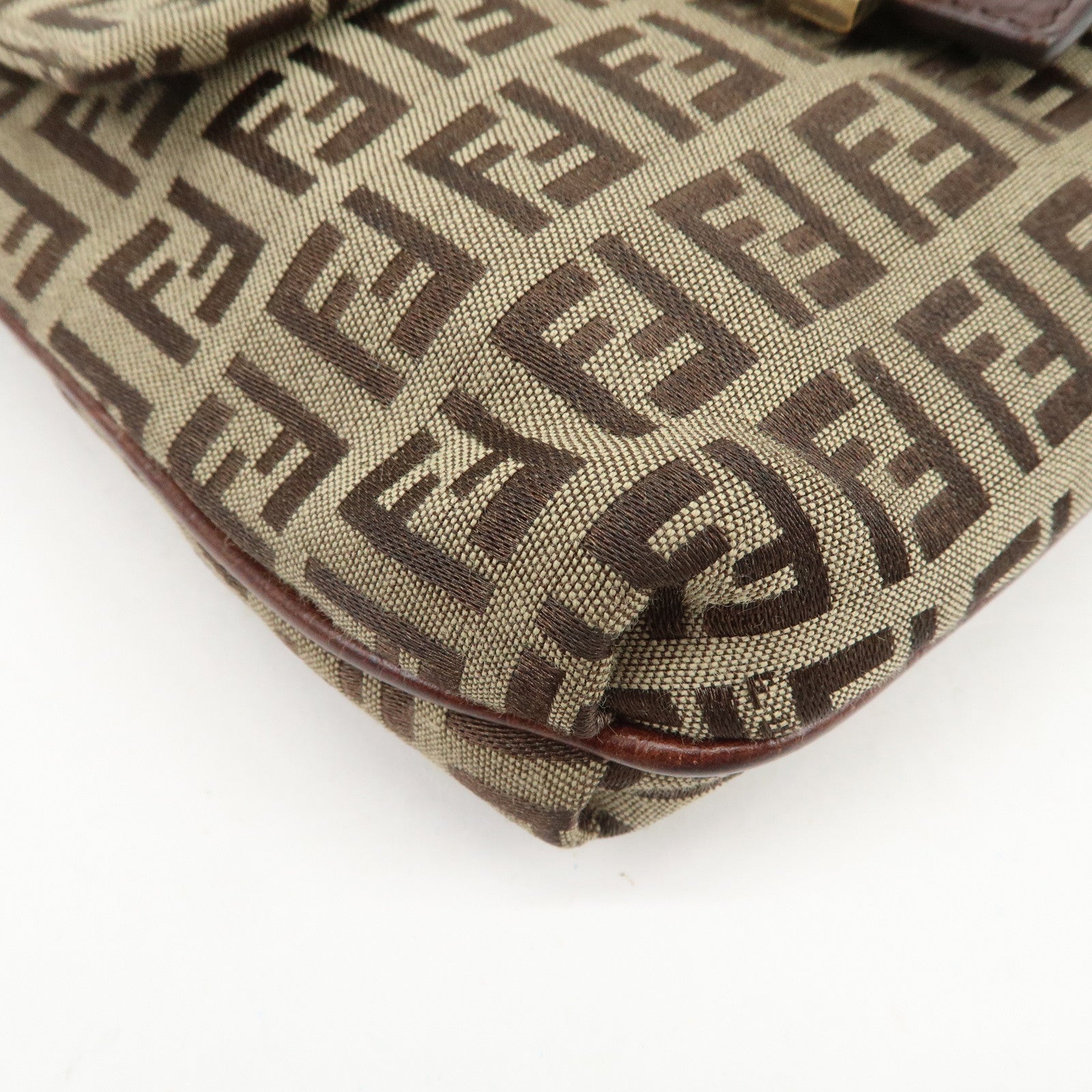 FENDI Zucchino Canvas Leather Shoulder Bag Crossbody Bag 8BT075