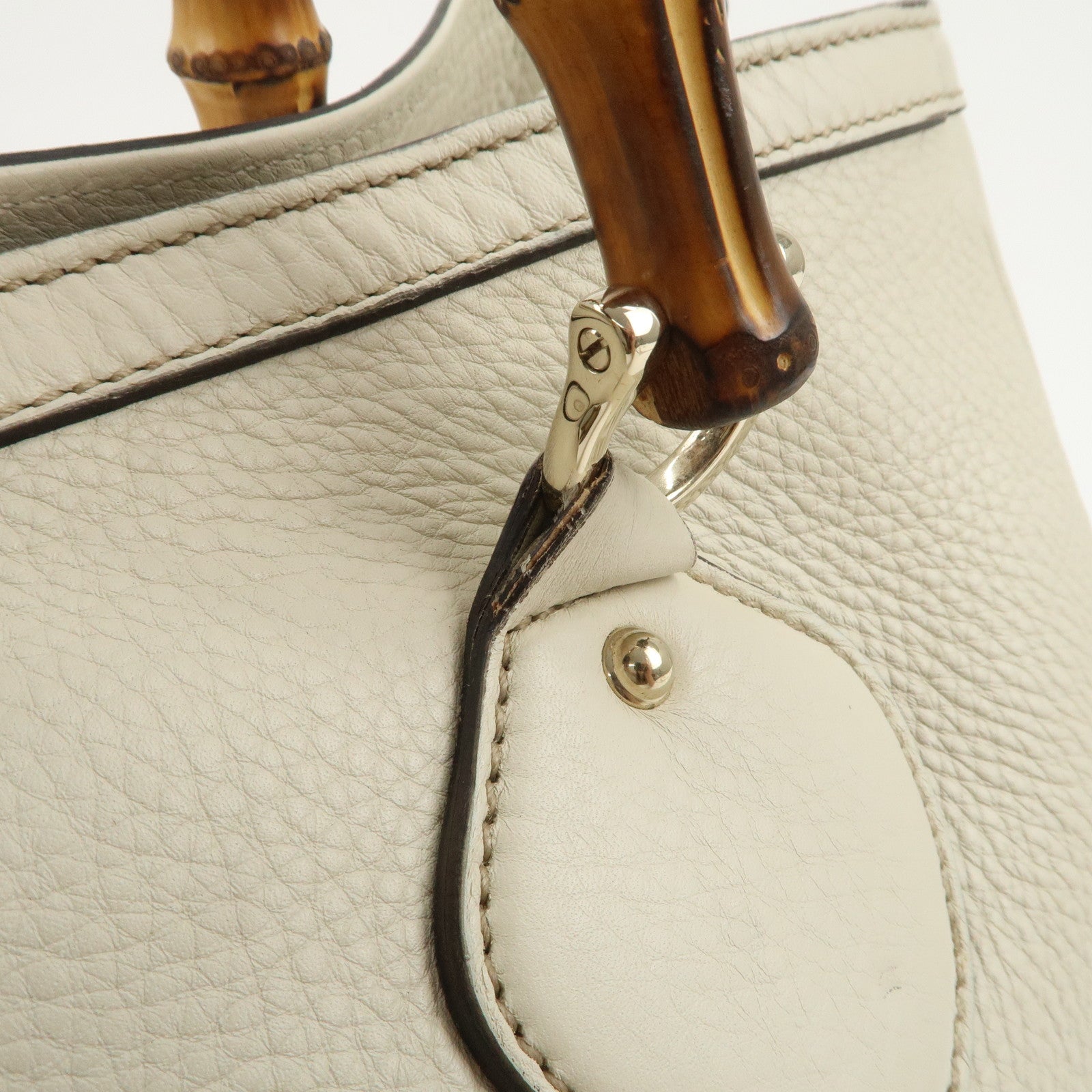 GUCCI Bamboo Leather 2Way Bag Hand Bag Shoulder Bag Ivory 282317