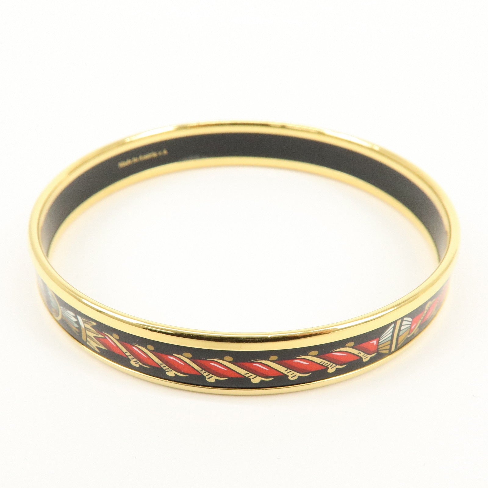 HERMES Email PM Gold Plated Bracelet Bangle Black Red