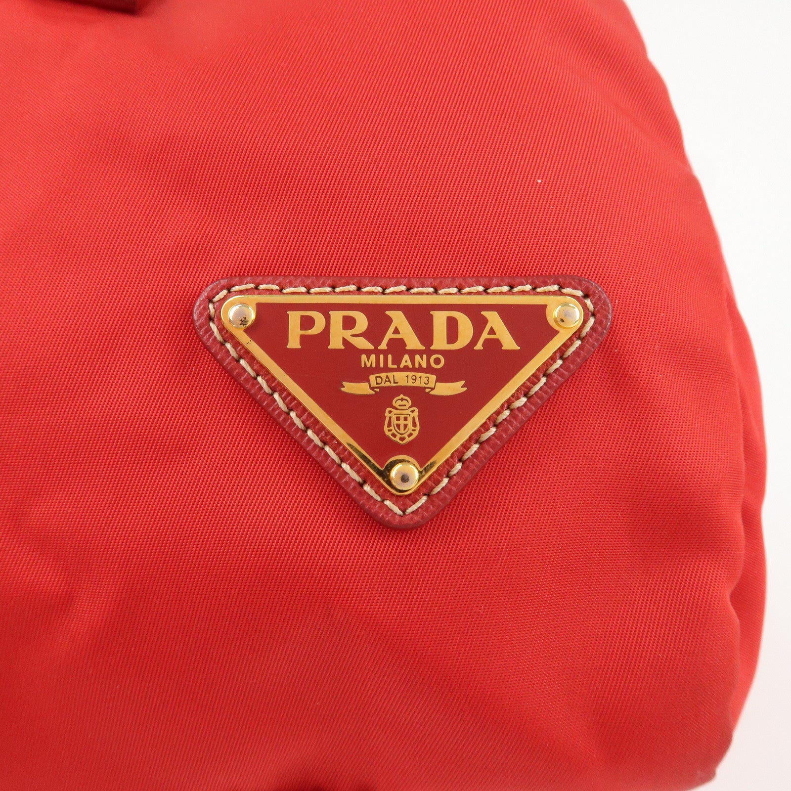 PRADA Triangle Logo Nylon Leather 2Way Shoulder Bag Hand Bag Red Used