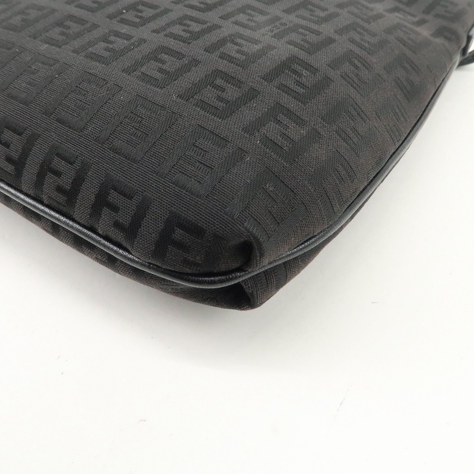 FENDI Zucchino Canvas Leather Shoulder Bag Dark Brown 8BT075 Used