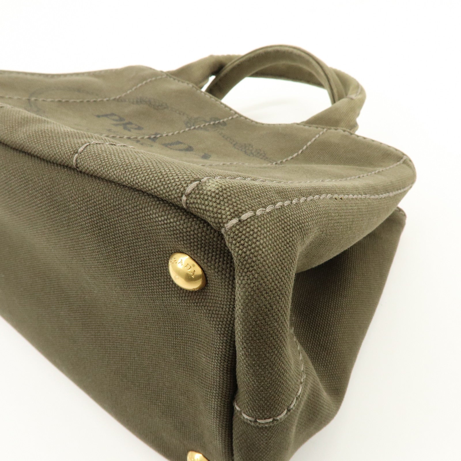 PRADA Canapa Mini Canvas Tote Bag Hand Bag Khaki BN2439
