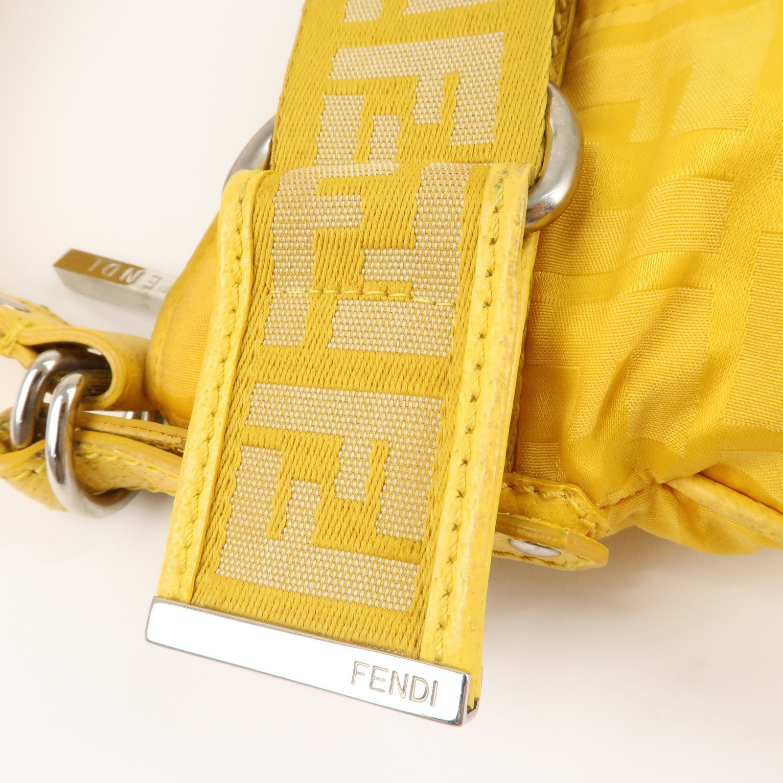 FENDI Nylon Leather Shoulder Bag Hand Bag Yellow 8BR500 Used