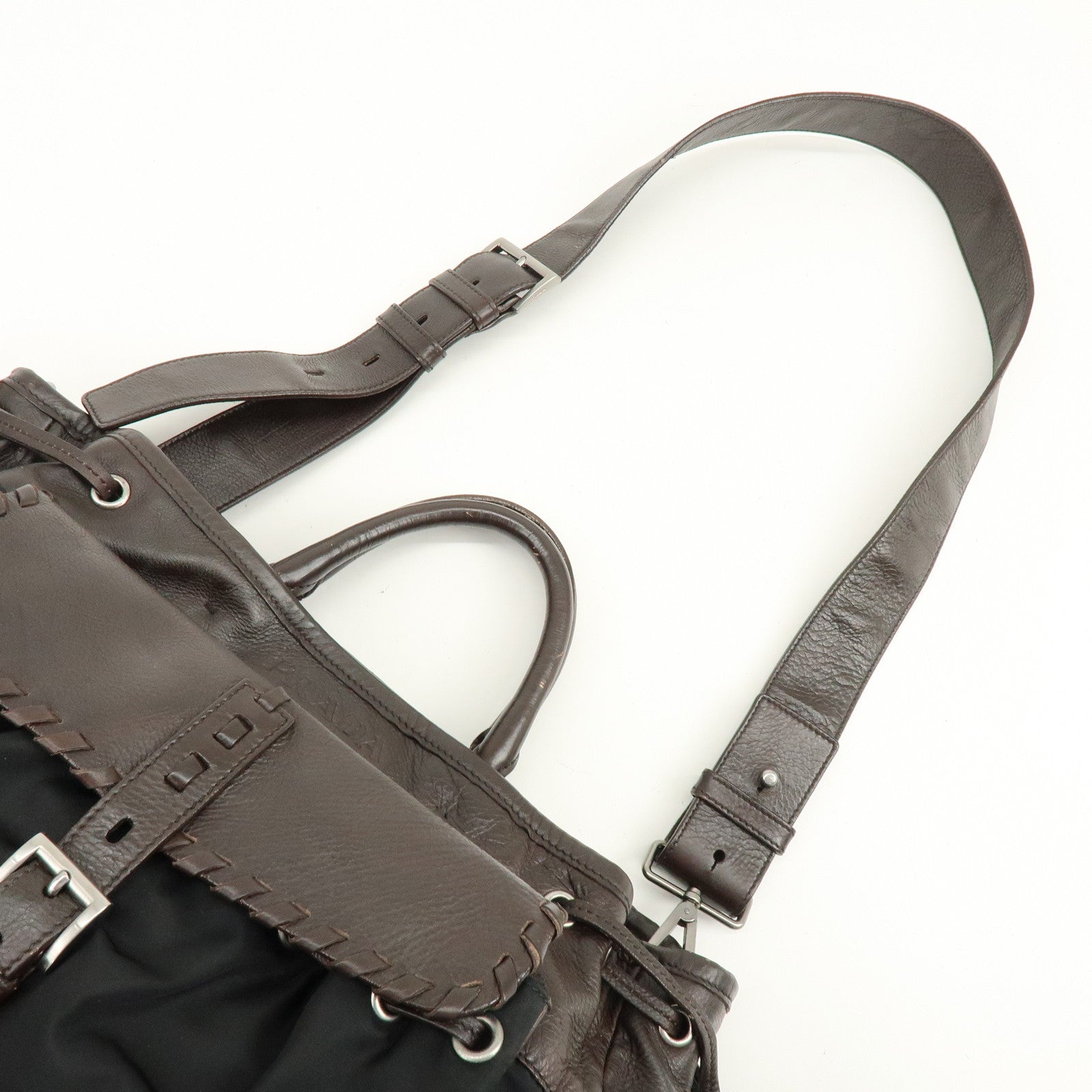 PRADA Nylon Leather 2Way Bag Hand Bag Shoulder Bag Brown