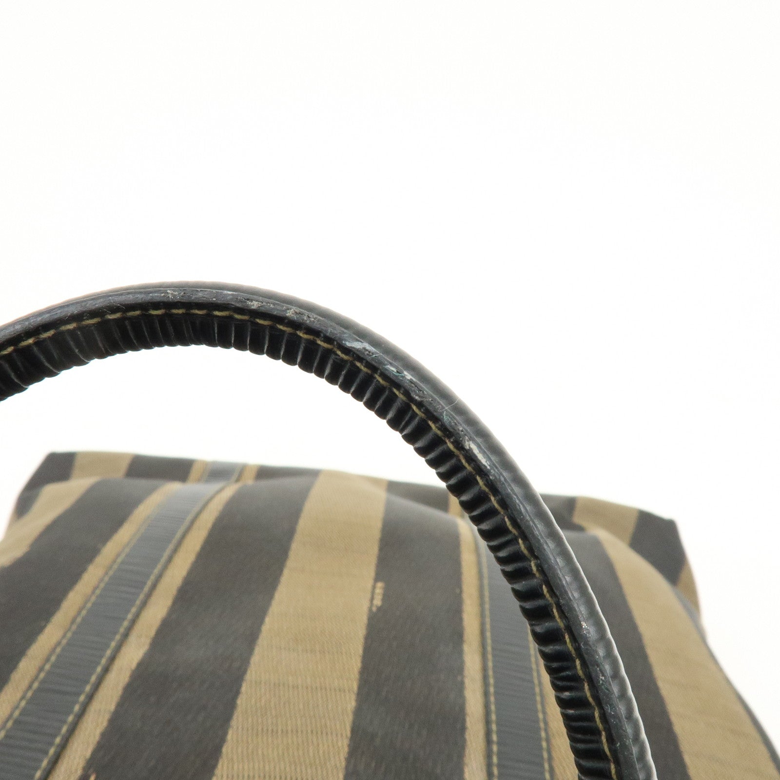 FENDI Pequin Canvas Leather Hand Bag Tote Bag Brown Black