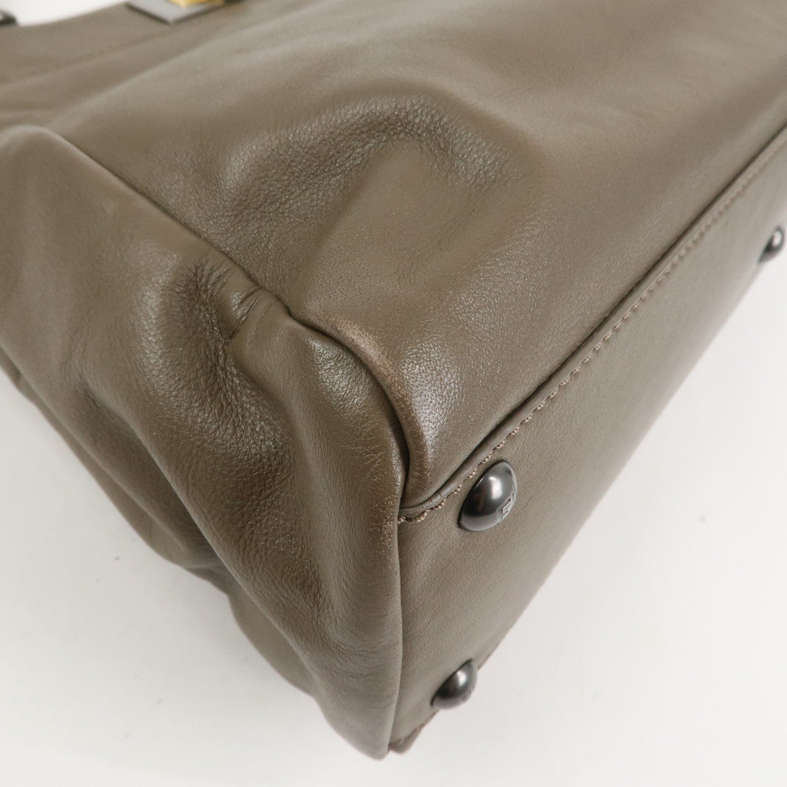 FENDI Leather Peekaboo 2Way Shoulder Bag Hand Bag Brown 8BN226