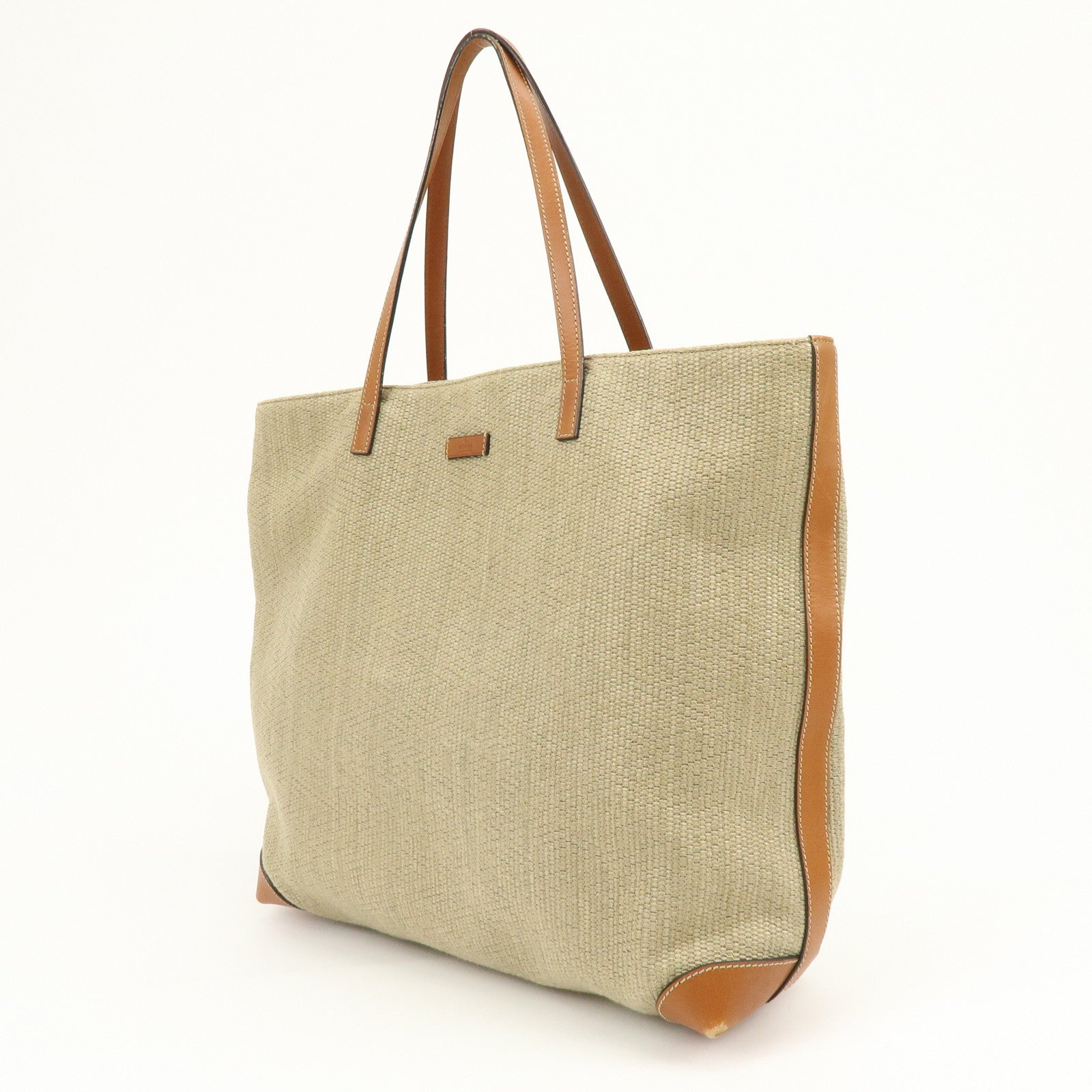 GUCCI Straw Leather Tote Bag Shoulder Bag Beige Brown 309551