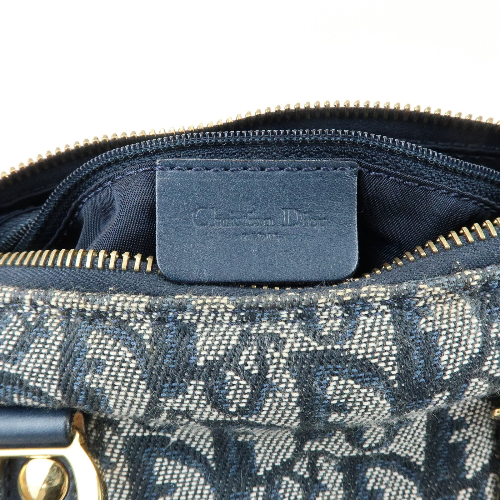 Christian Dior Trotter Canvas Leather Mini Boston Bag Hand Bag Navy