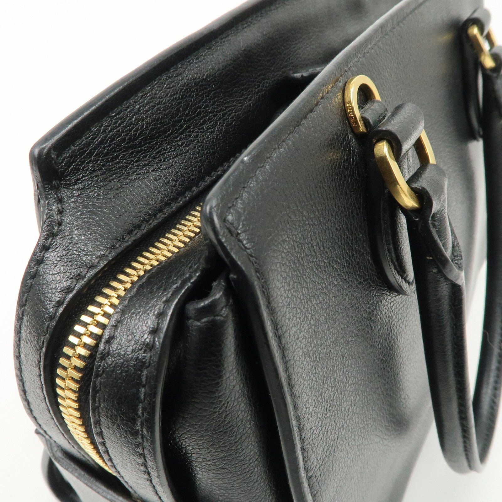 PRADA Leather 2Way Bag Hand Bag Black Gold Hardware Used