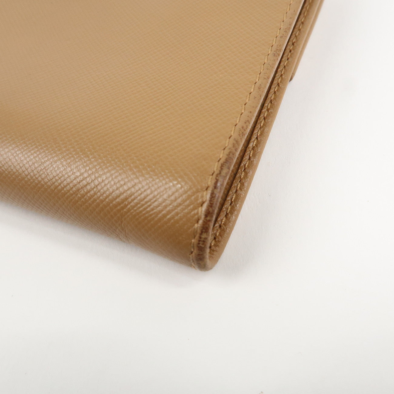 PRADA Triangle Logo Saffiano Leather Trifold Wallet Brown Used