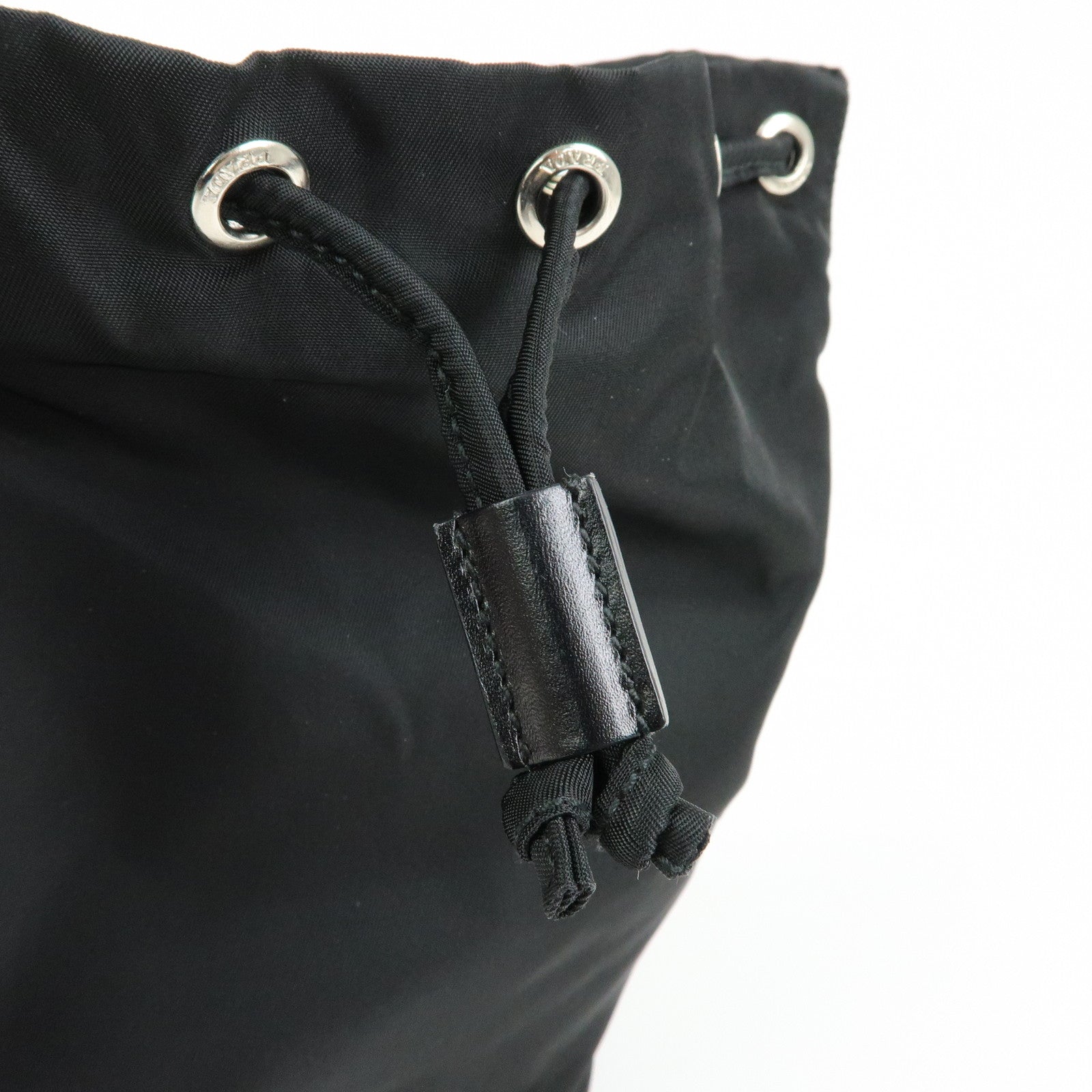 PRADA Triangle Logo Nylon Leather Drawstring Pouch Black MV369