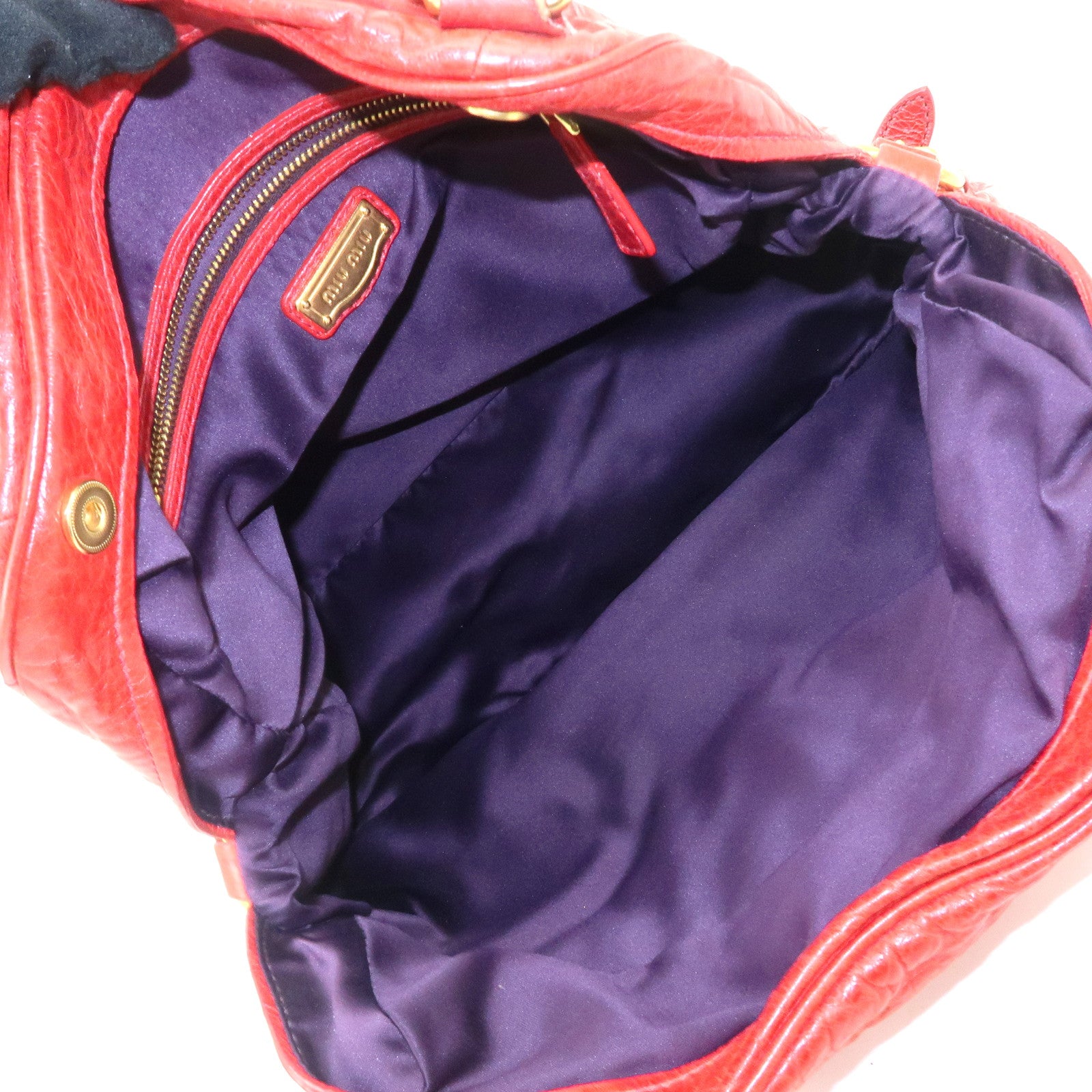 MIU MIU Leather 2WAY Bag Hand Bag Shoulder Bag Red Gold HDW Used