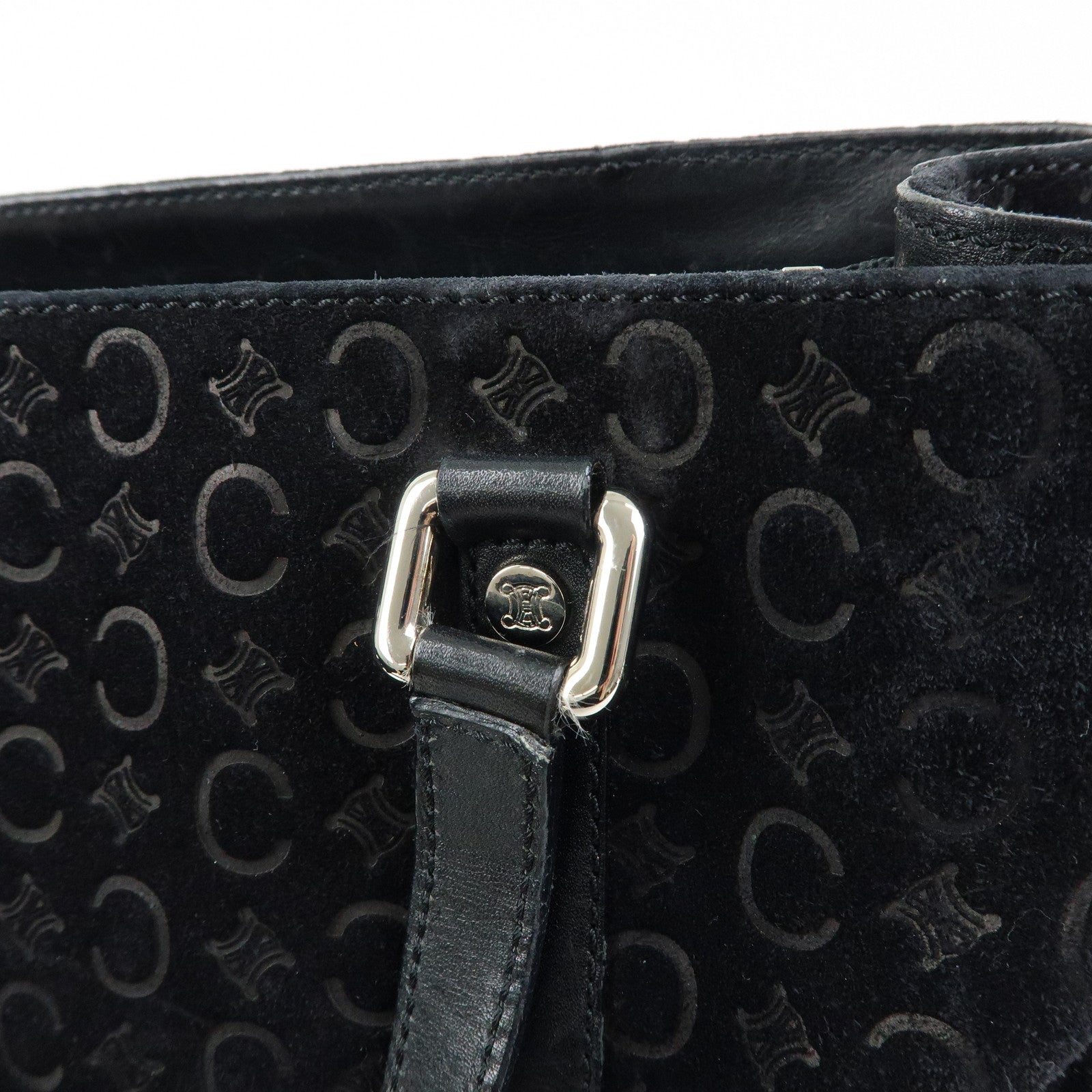 CELINE C Macadam Suede Leather Tote Bag Hand Bag Black