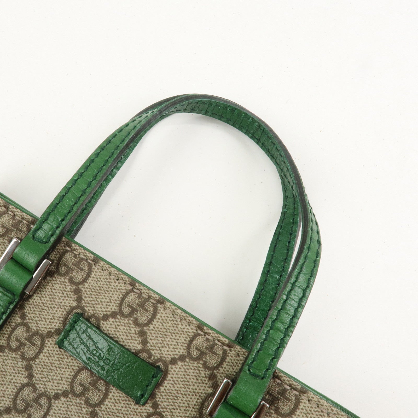 GUCCI GG Supreme Leather Hand Bag Tote Bag Beige Green 114600