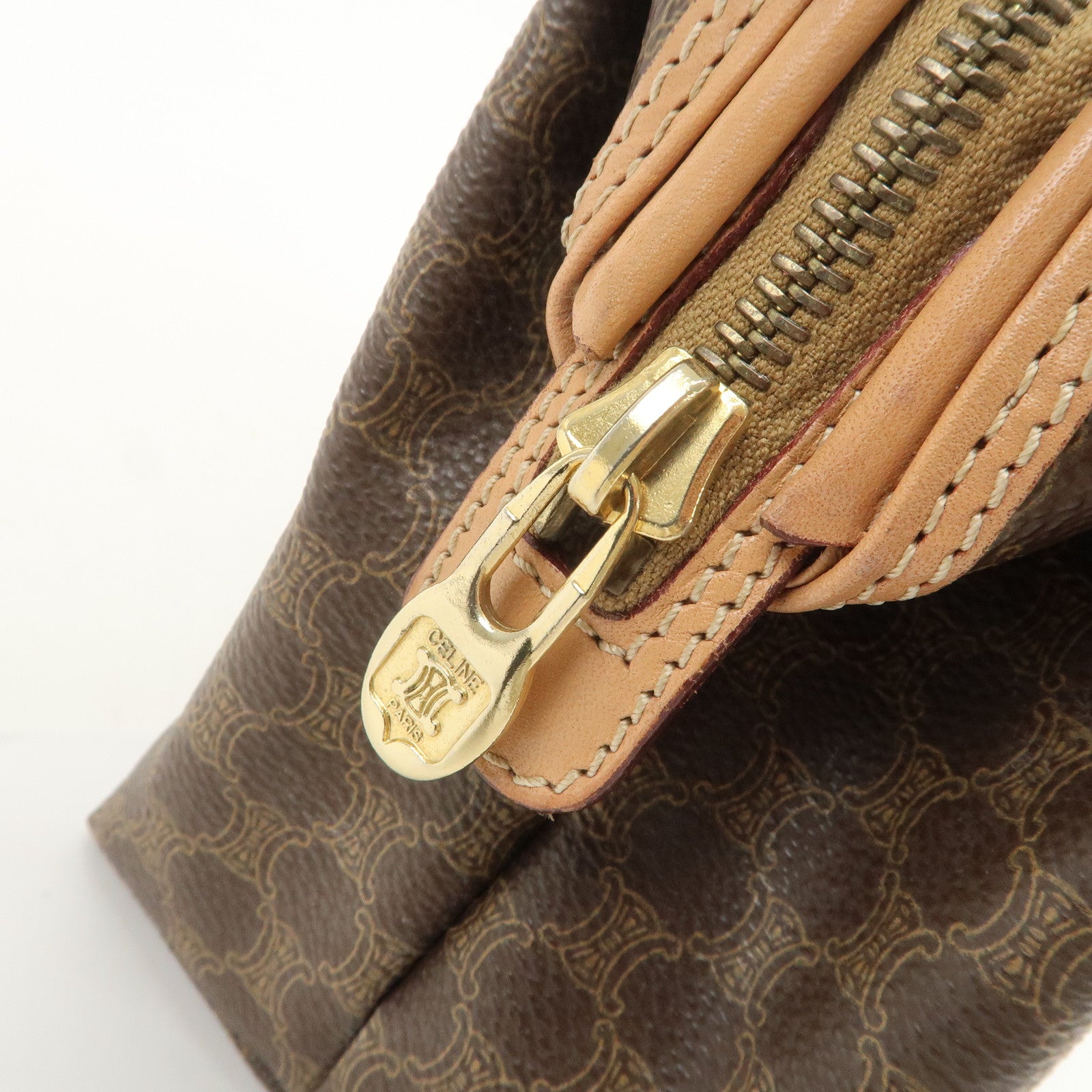 CELINE Macadam PVC Leather Pouch Cosmetic Pouch Brown