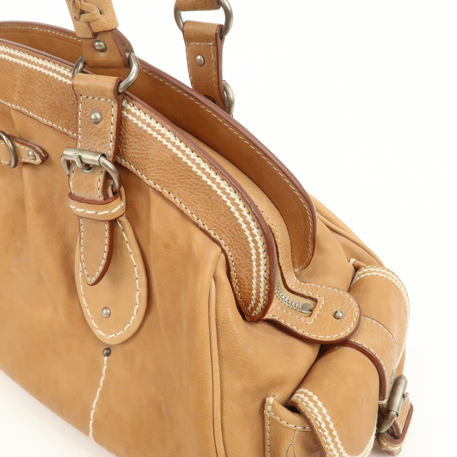 Christian Dior Logo Leather Shoulder Bag Hand Bag Brown