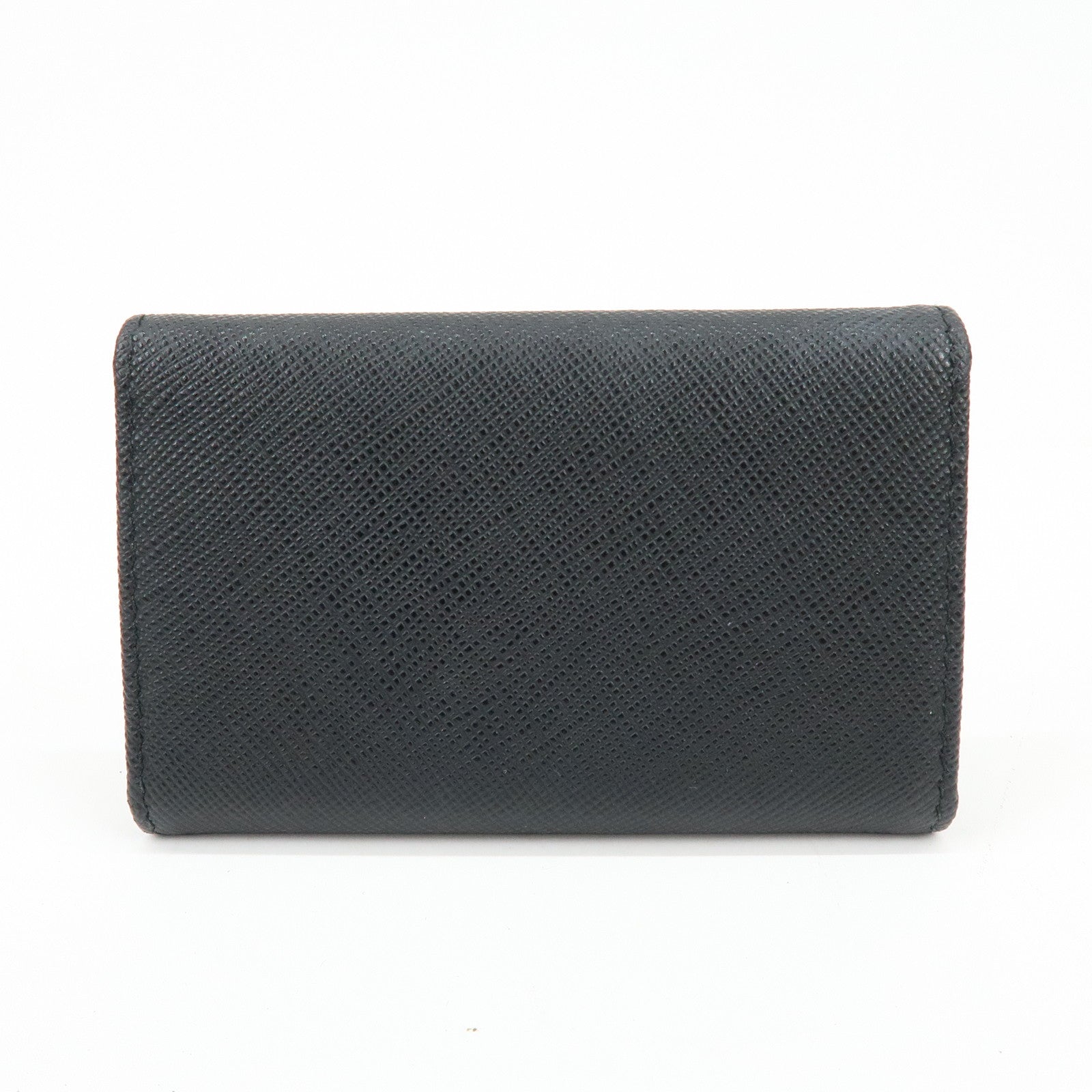 PRADA Triangle Logo Saffiano Leather Key Case Key Ring Black 1PG004