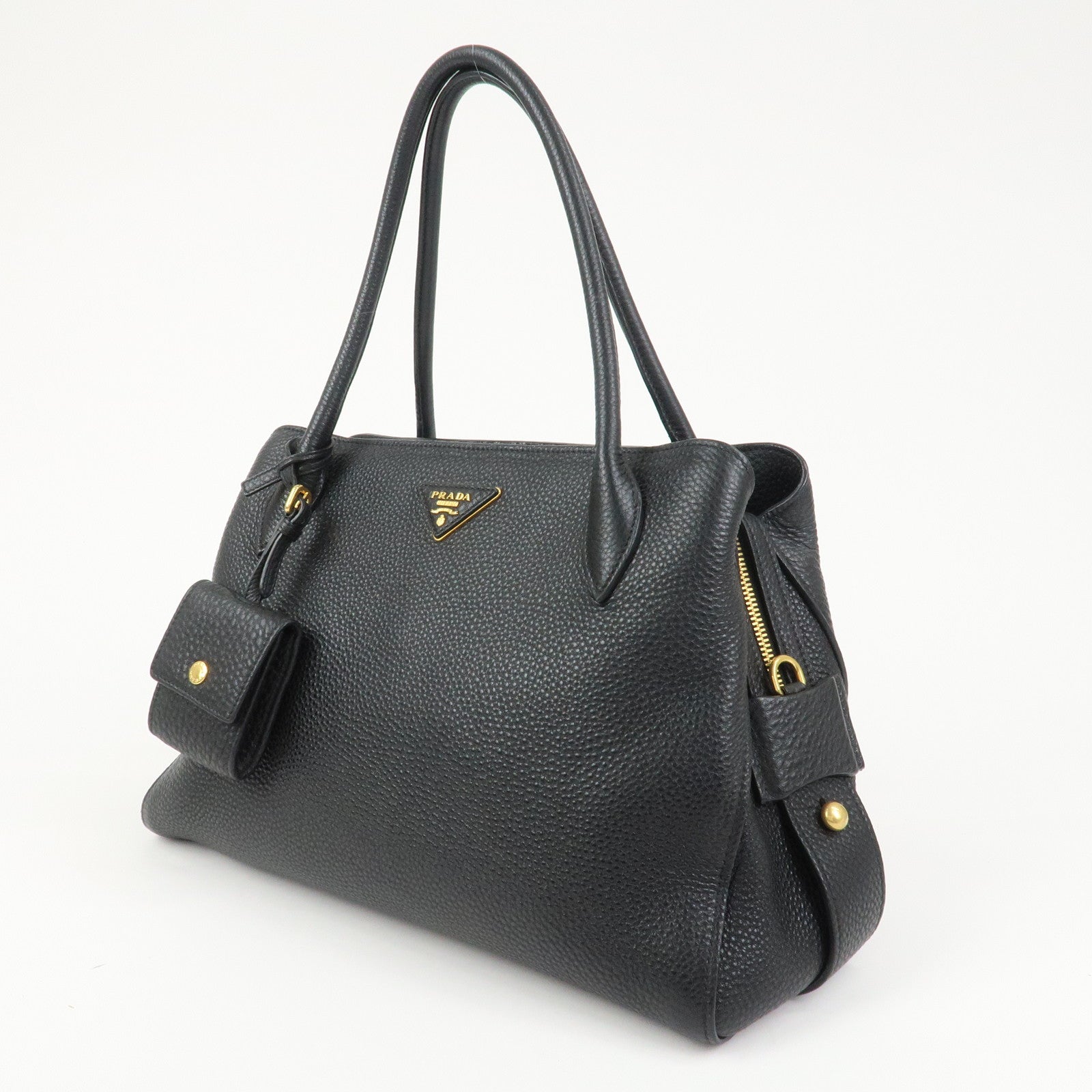PRADA Triangle Logo Leather 2 Way Bag Hand Bag Black 1BA127