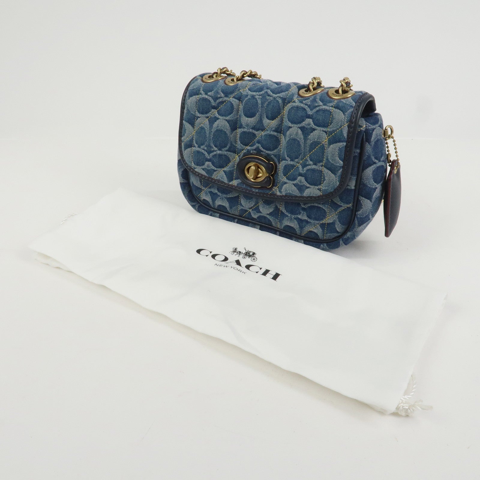 COACH Denim Leather Chain Shoulder Bag Crossbody Bag Hand Bag Blue