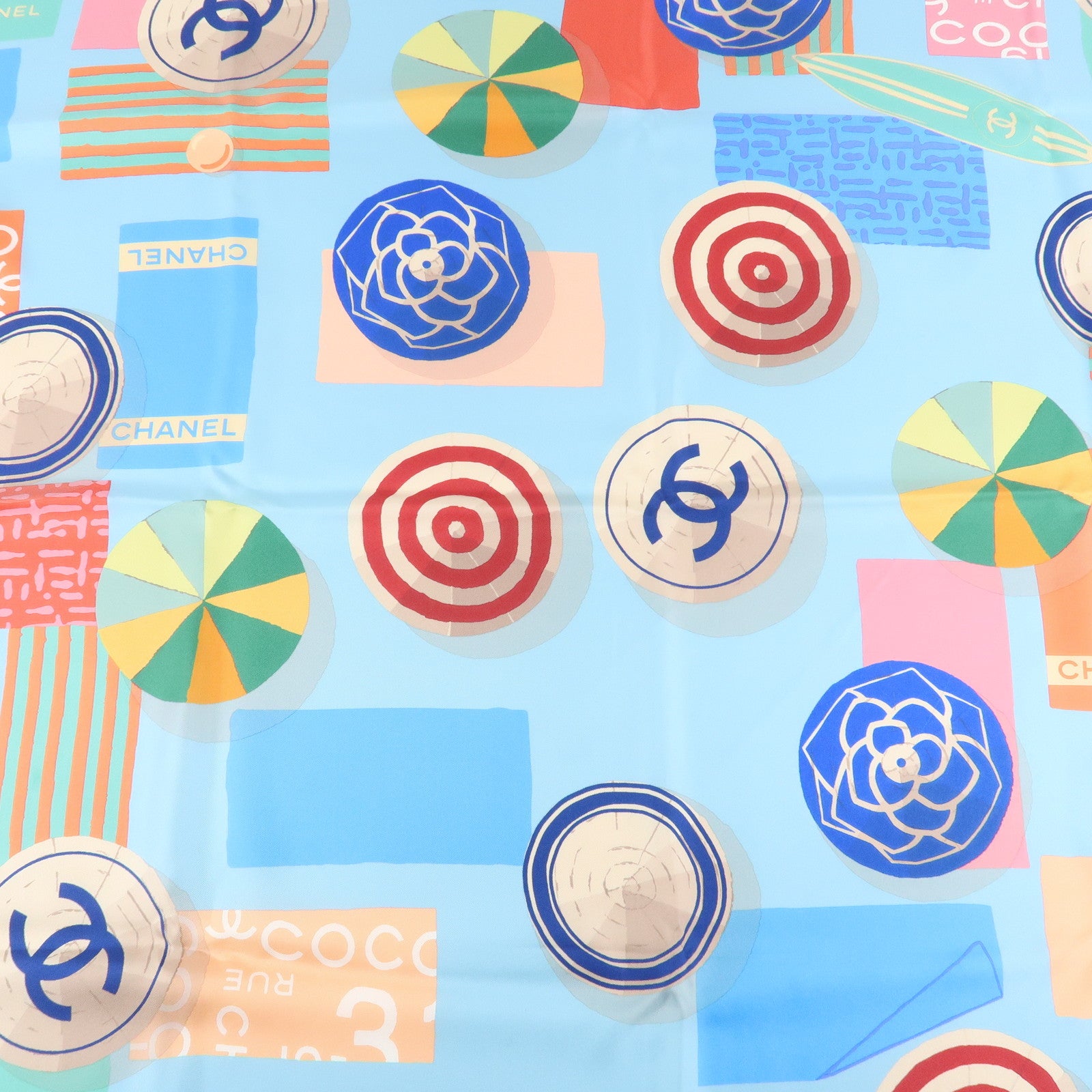 CHANEL COCO Mark Silk 100% Scarf Multi Color Used