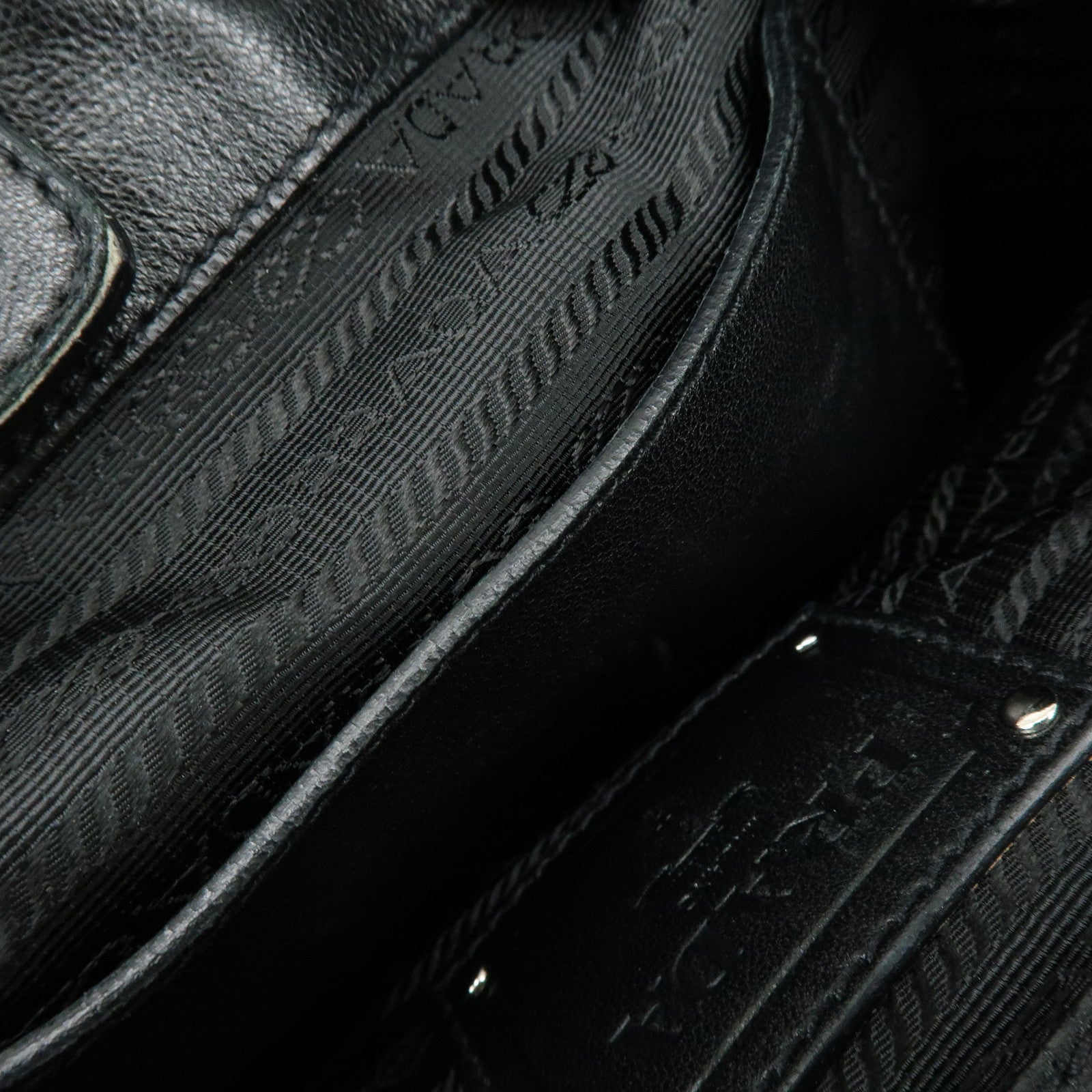 PRADA Logo Leather Nylon Tote Bag Shoulder Bag Black BR3994