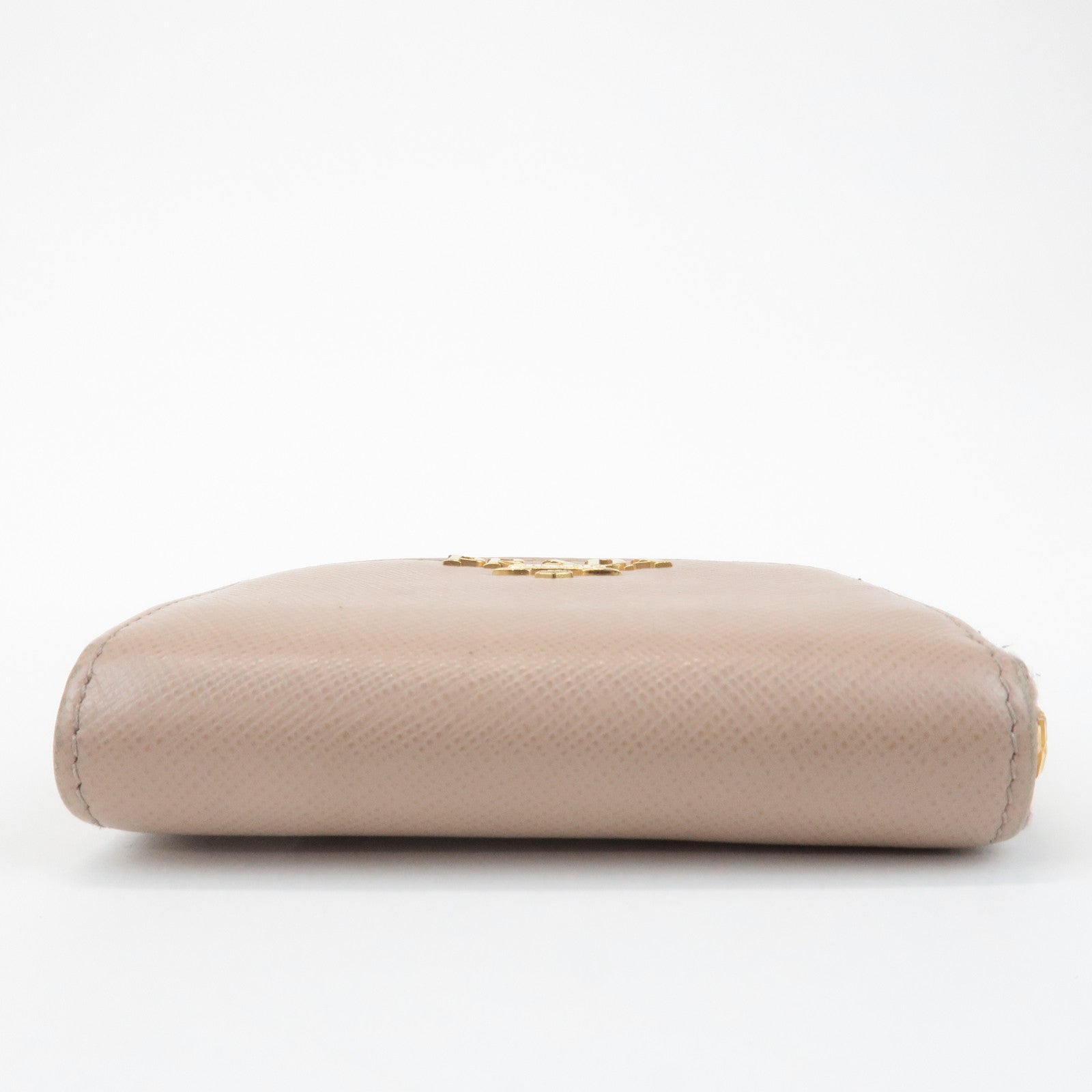 PRADA Logo Saffiano Leather Zippy Coin Case Pink Beige 1ML025 Used