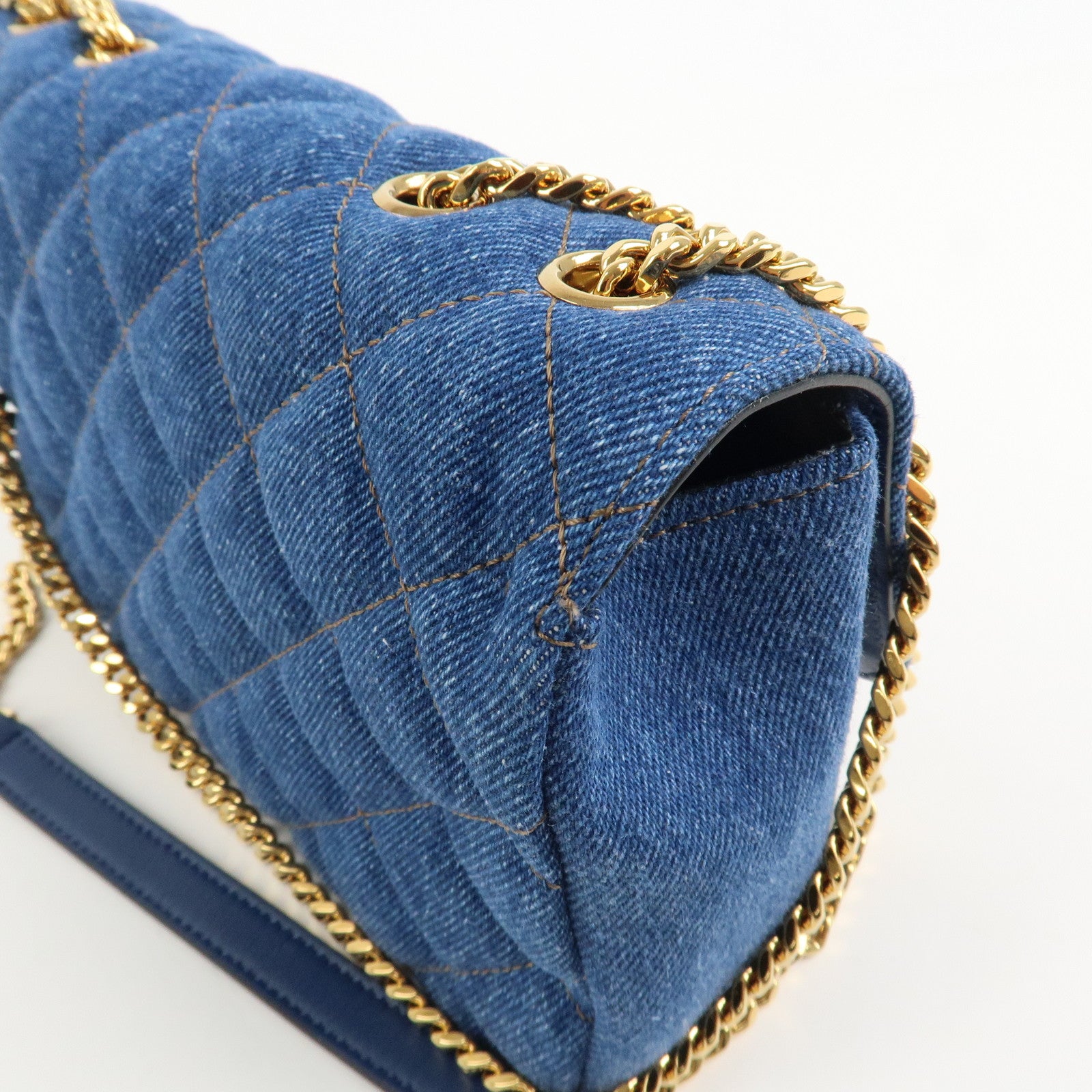 GIANNI VERSACE Demin Leather Chain Shoulder Bag Blue