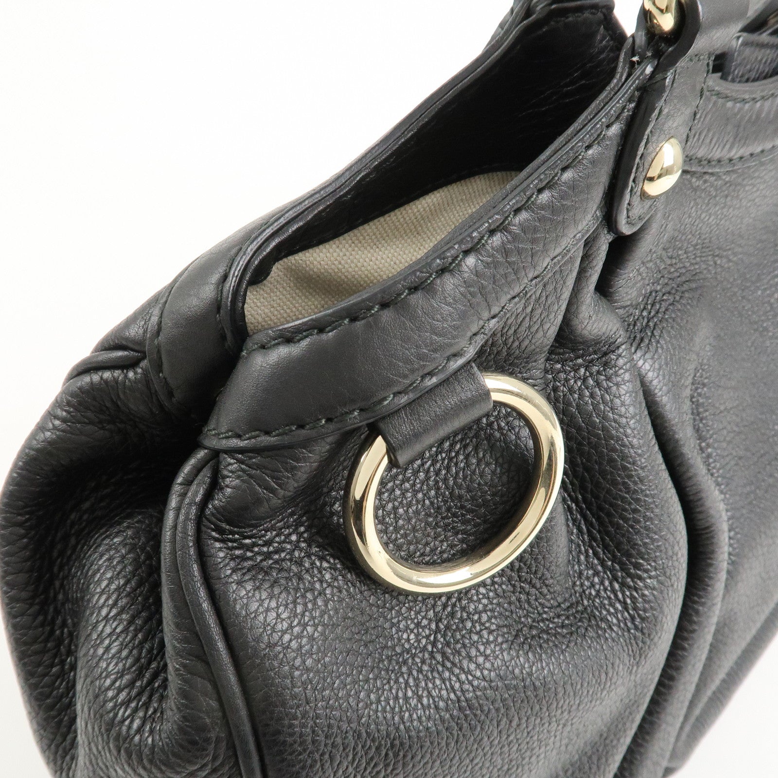 GUCCI Sukey Leather Hand Bag Tote Bag Black 211944 Used