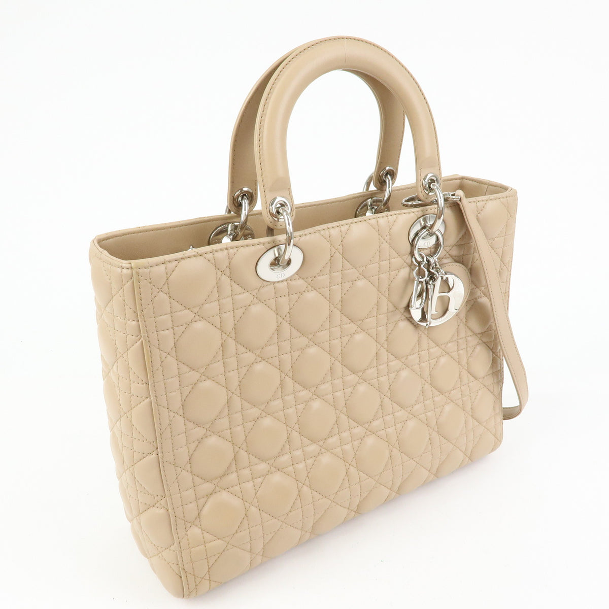 Christian Dior Cannage Lady Dior Leather 2Way Bag Hand Bag Beige