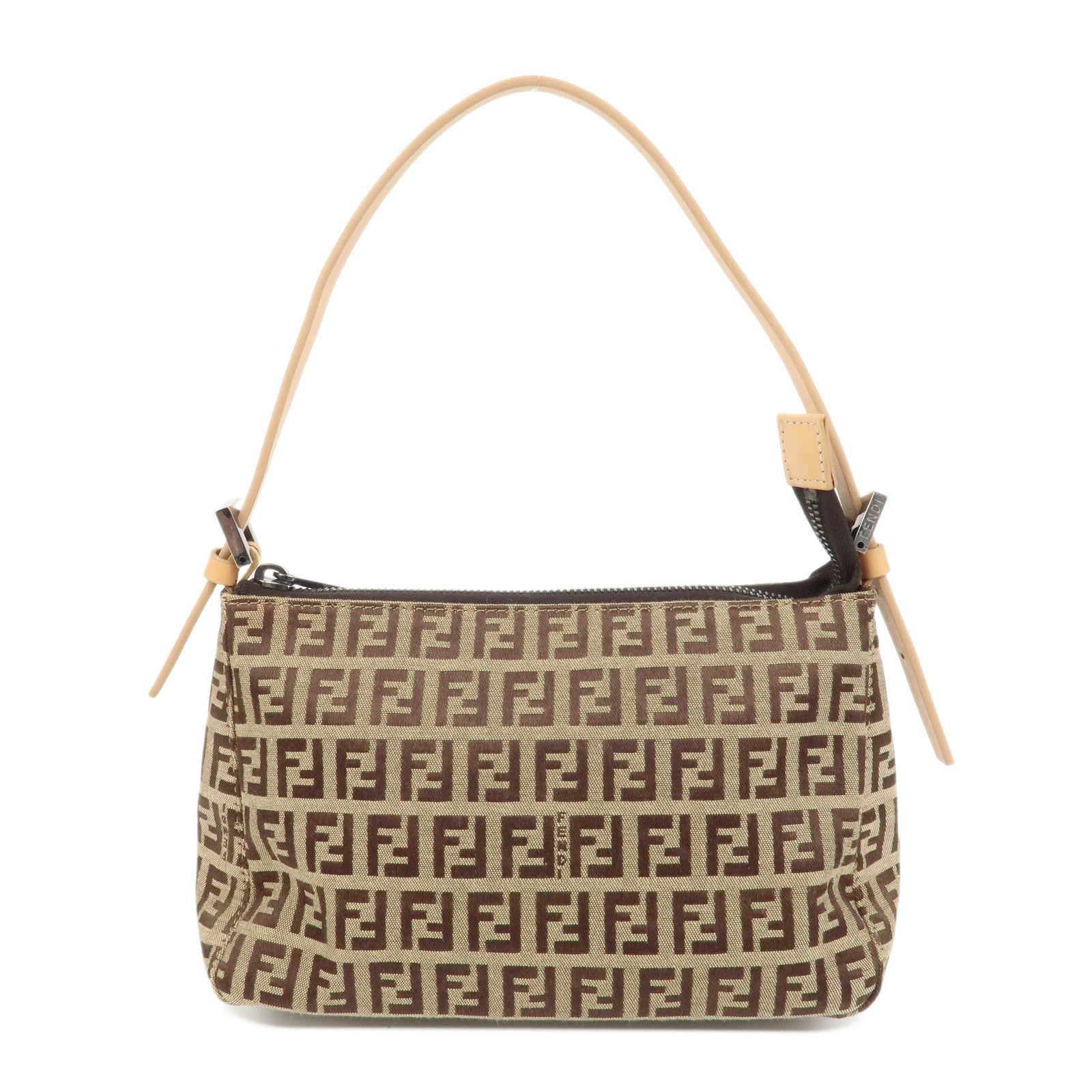 FENDI Zucchino Canvas Leather Shoulder Bag Hand Bag Brown 8BR156