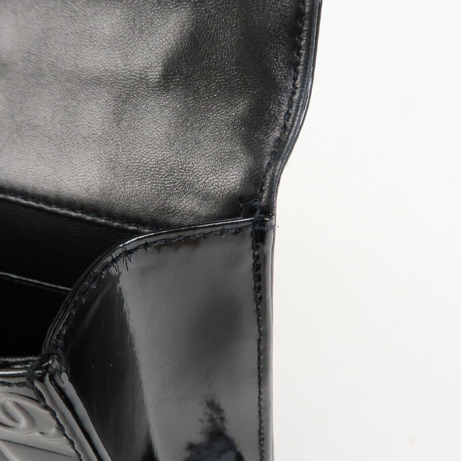 CHANEL Chocolate Bar COCO Mark Patent Leather Hand Bag Black