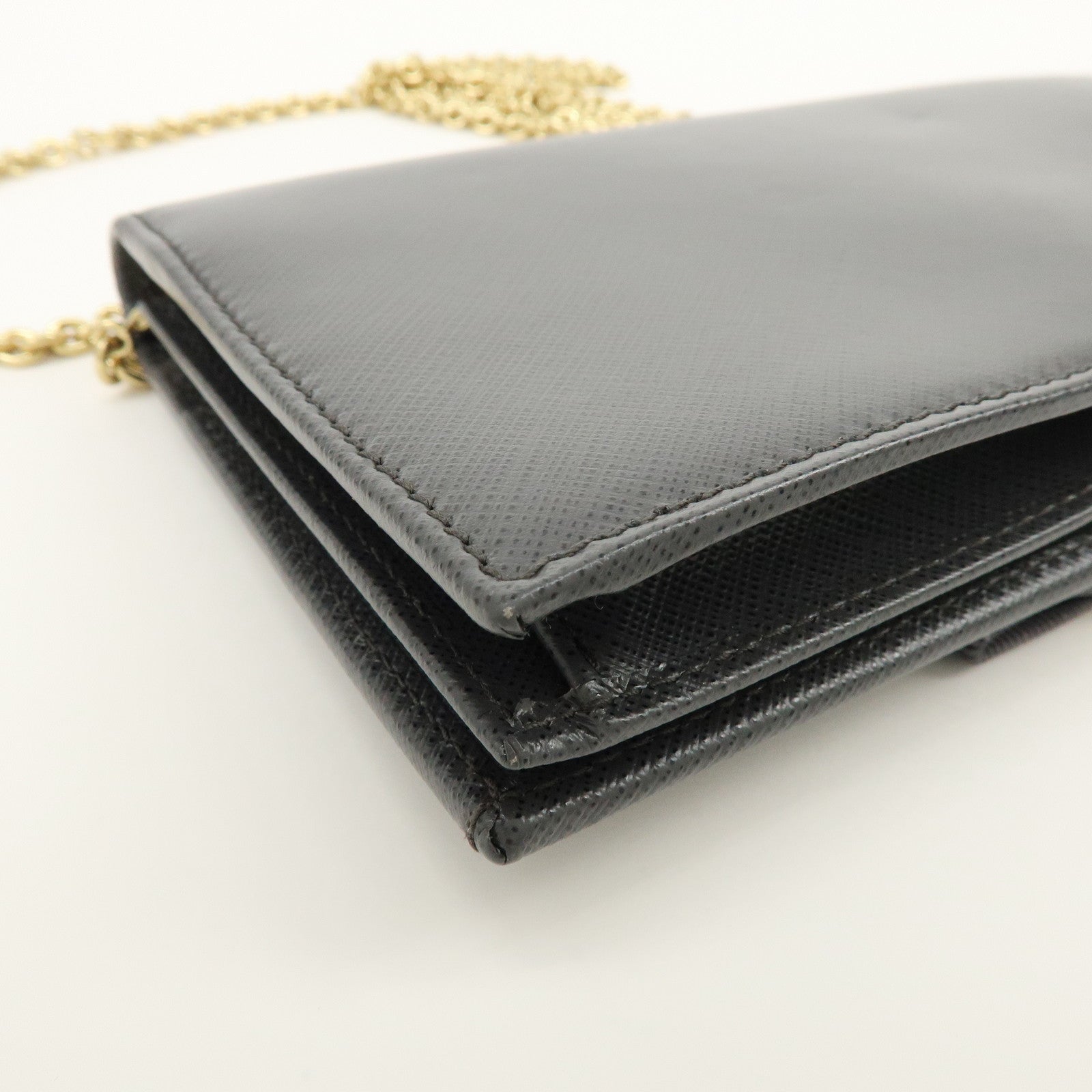 Ferragamo Varra Ribbon Leather Chain Shoulder Bag Wallet Gray